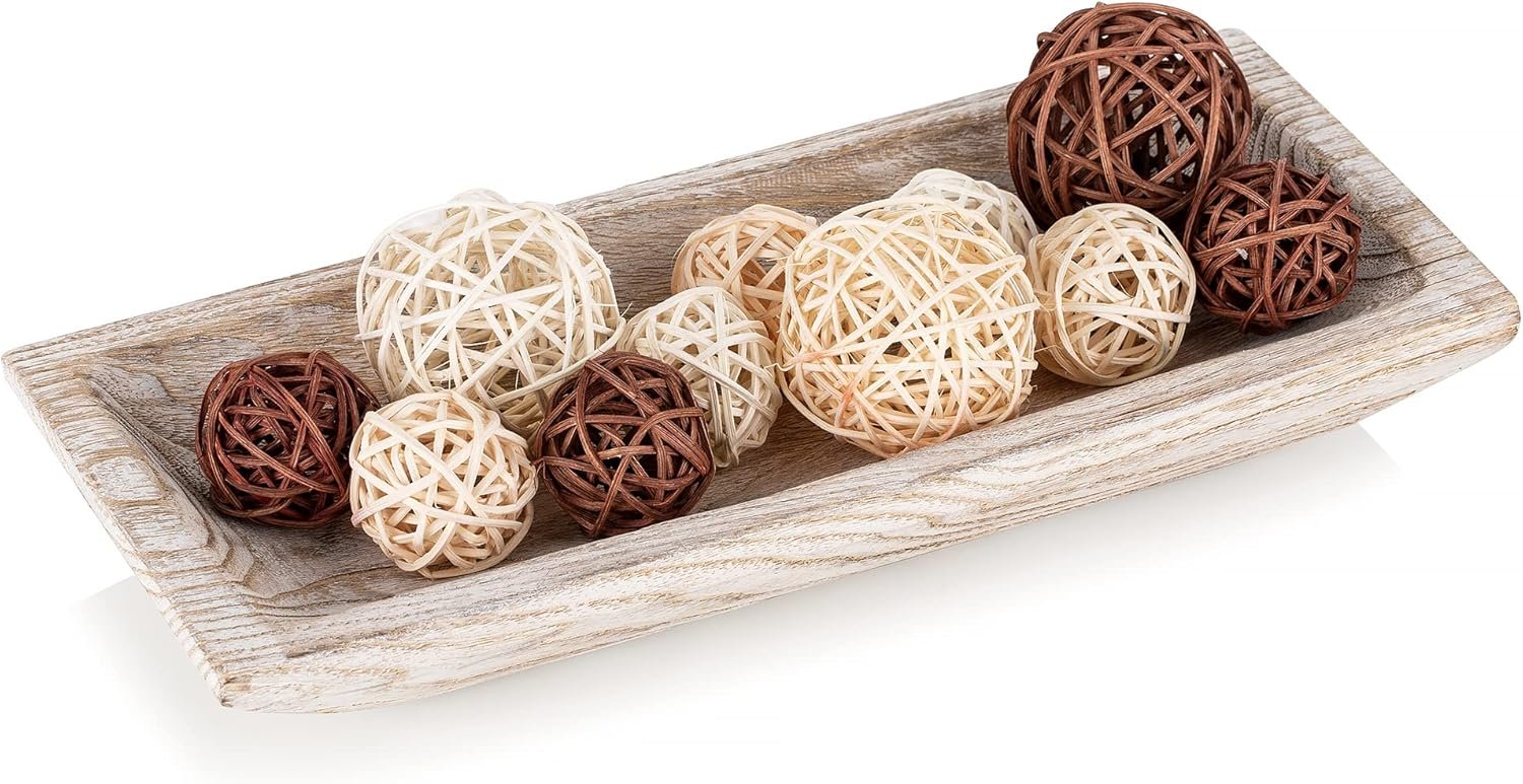 Hanobe Decorative Wood Dough Bowl: Long Wooden Bowl for Entry Way Table Home Decor – Coffee Table Decor for Living Room – Dining Table Centerpiece Decor, White