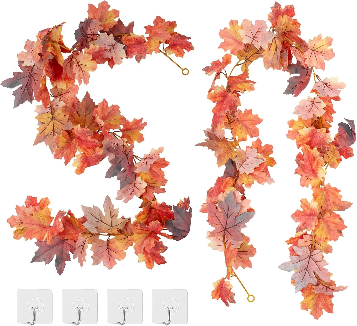 2 Pack Fall Leaf Garland 5.7ft/Piece 3D Artificial Maple Leaves Autumn Garland Fall Thanksgiving Decorations for Home Fireplace Wall Table Party Porch Indoor Outdoor Decor