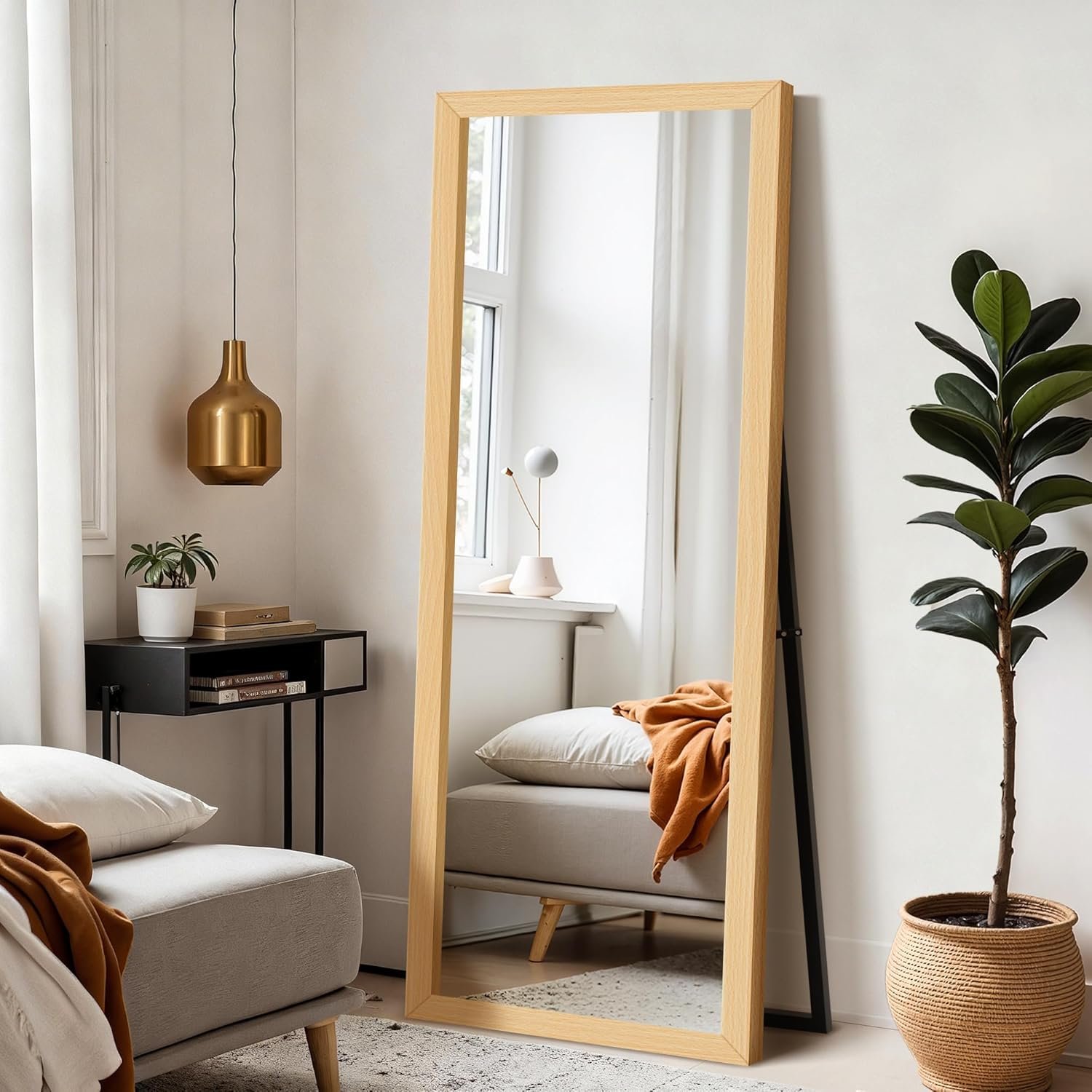 Delma Wall Full Length Mirror, Standing Mirror Full Body, Large Floor for Wall Door Bedroom Bathroom Living Room with Wooden Frame(with Stand,56×20)
