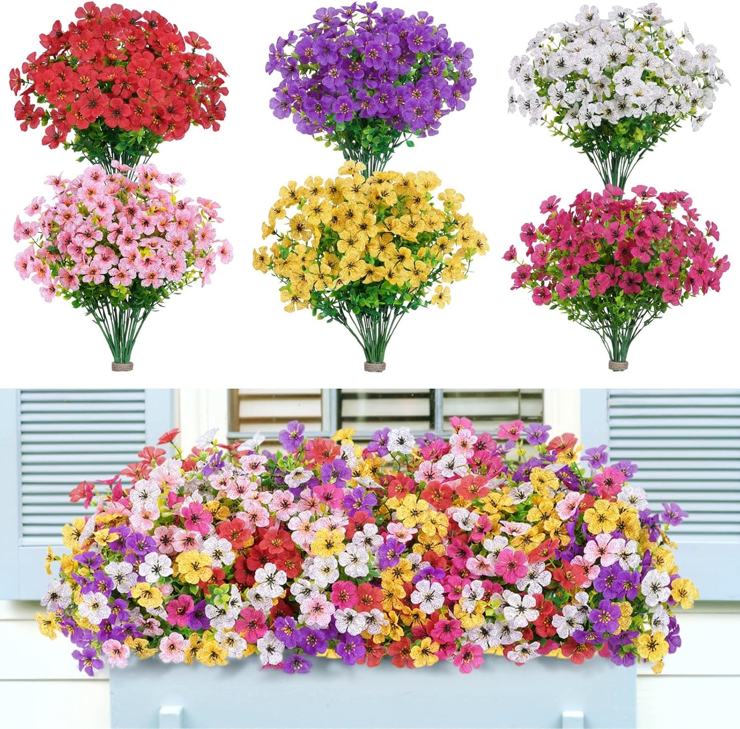 Lifewit Artificial Flowers for Outdoors, 24 Bundles Plastic Fake Flowers Daisy for Home Garden Decor, Faux Plants for Spring Summer Porch, Window Box, Vase Decoration(6 Mix Color)