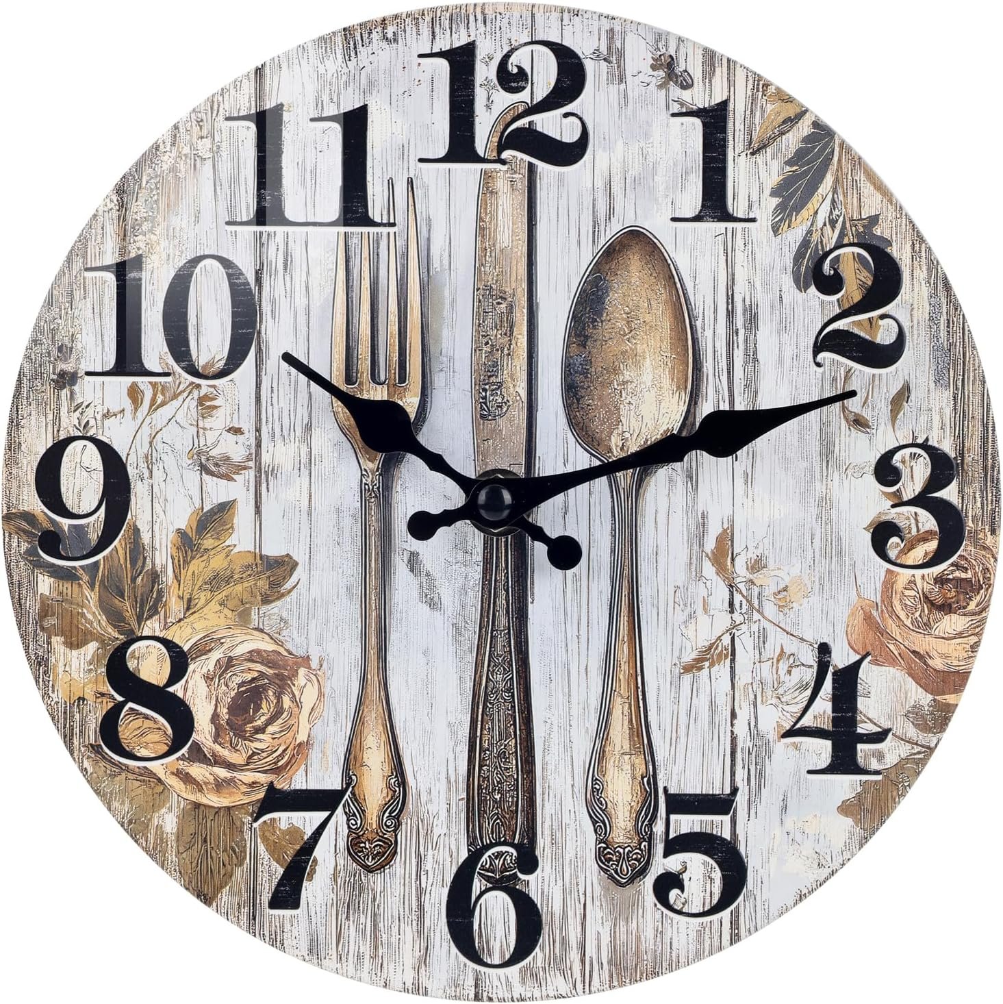 Keepcross 8 Inch Fork and Spoon Cutlery Wall Clock – Tempered Glass Kitchen Clock, Silent Battery Operated – Rustic Farmhouse Decor for Home, Dining Room