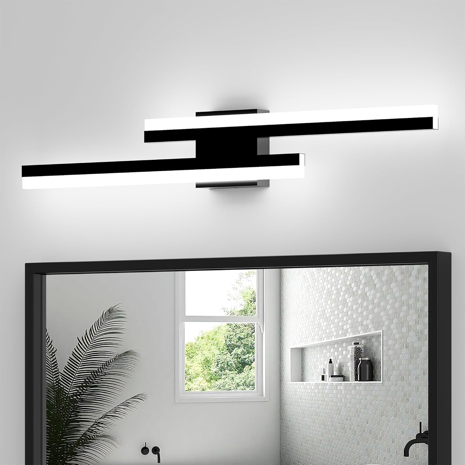 32inch Led Bathroom Vanity Light Bar, Matte Black 6000K Vanity Lights for Bathroom, Modern Bathroom Light Fixtures Over Mirror Black Led Bath Lighting Fixtures