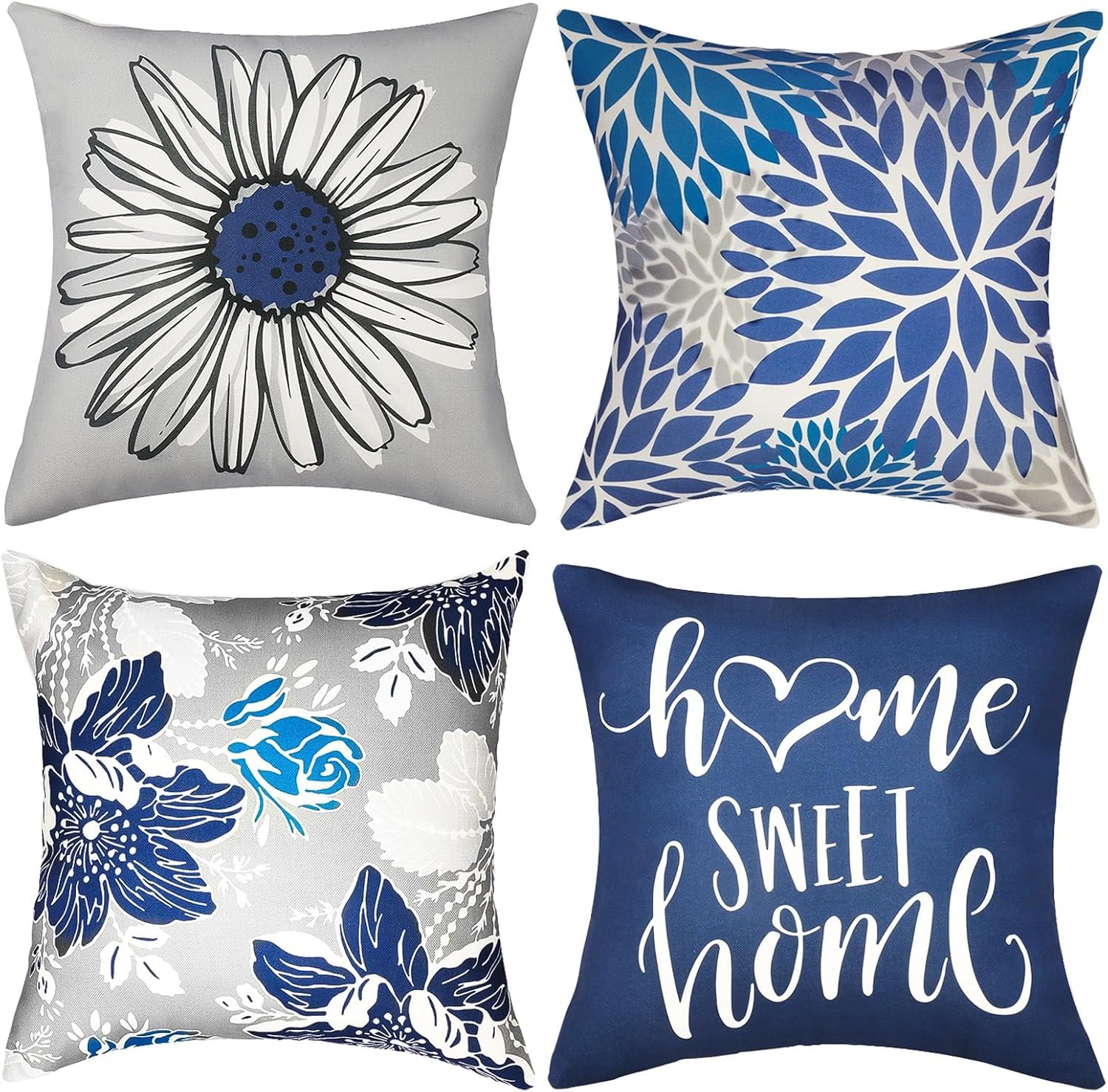 Decorative Throw Pillow Covers Set of 4 Blue Pillow Covers 18×18 inch Throw Pillow Cases Linen Square Pillow Case,Farmhouse Outdoor Modern Boho Pillow Covers for Couch Sofa Living Room