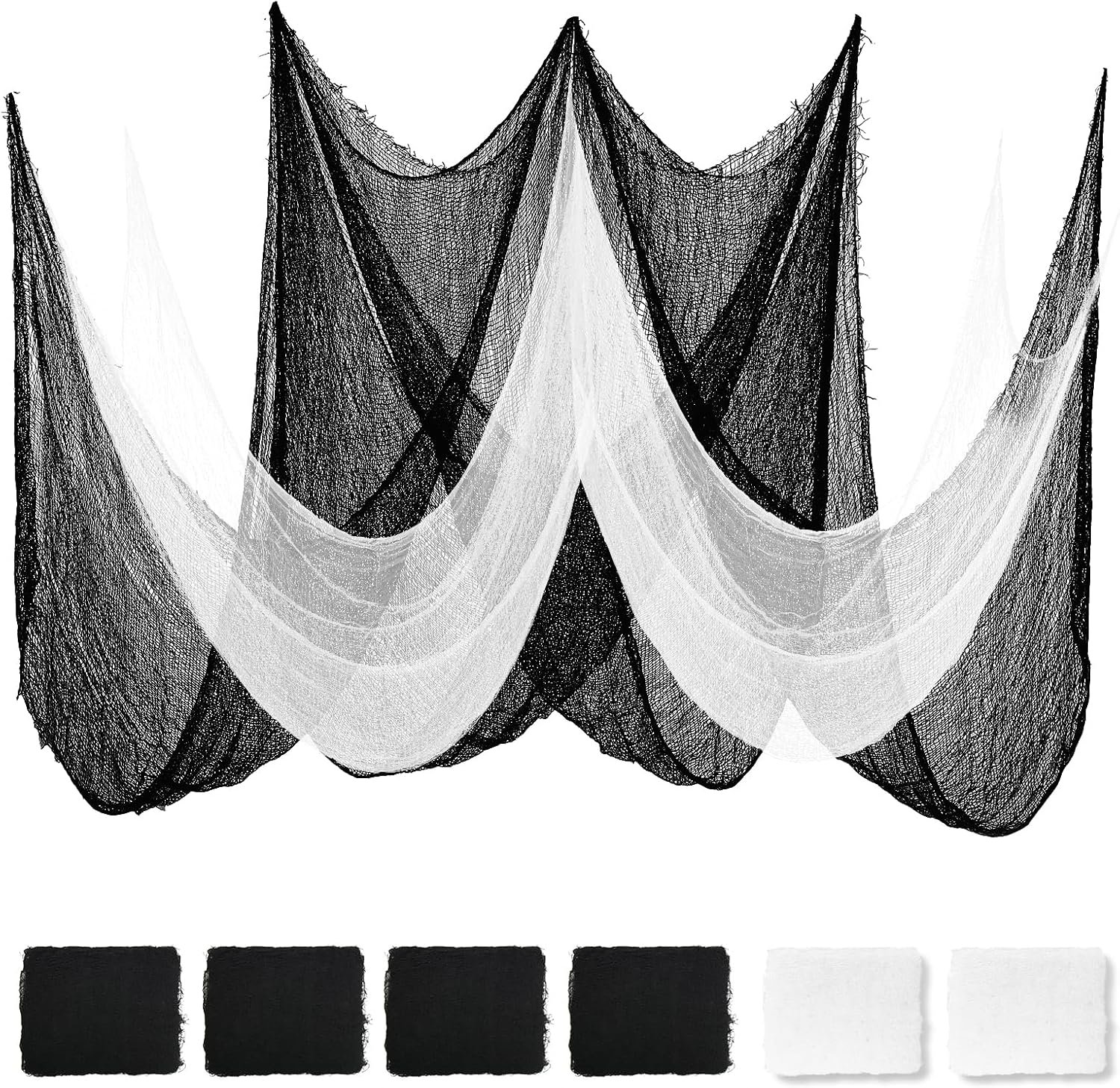 Land Guard 6Pcs Halloween Gauze Cloth, Creepy Cloth, 30×72 Inch Creepy Fabric Halloween for Haunted House Supplies, Party Outdoor, Indoor (4 Black+2 White)
