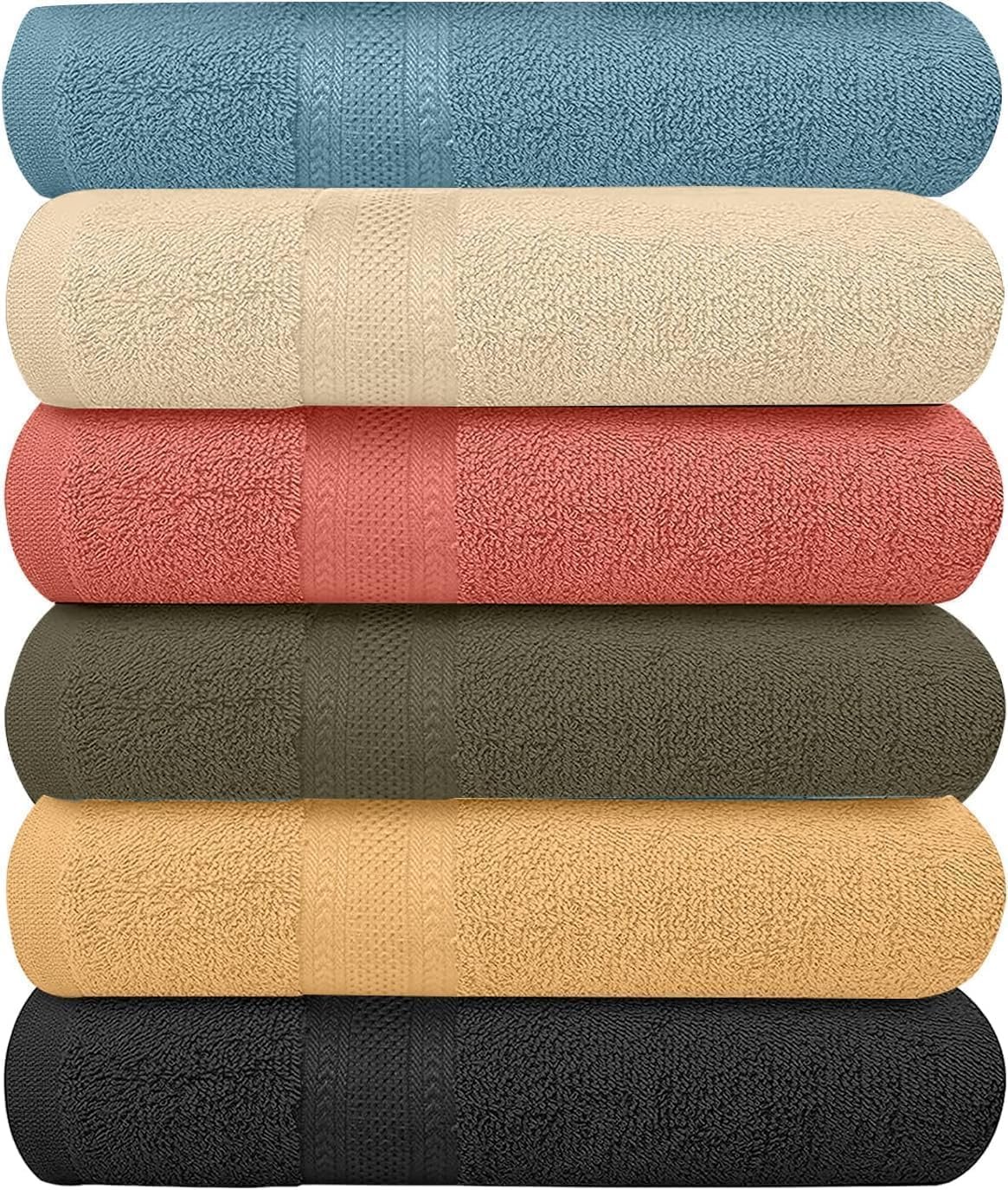 KAHAF COLLECTION 6 Pack Bath Towels Set (27 x 54 Inches) 100% Ring Spun Cotton, Lightweight, Quick Dry, Highly Absorbent Towels Multicolor, (27×54) Inches