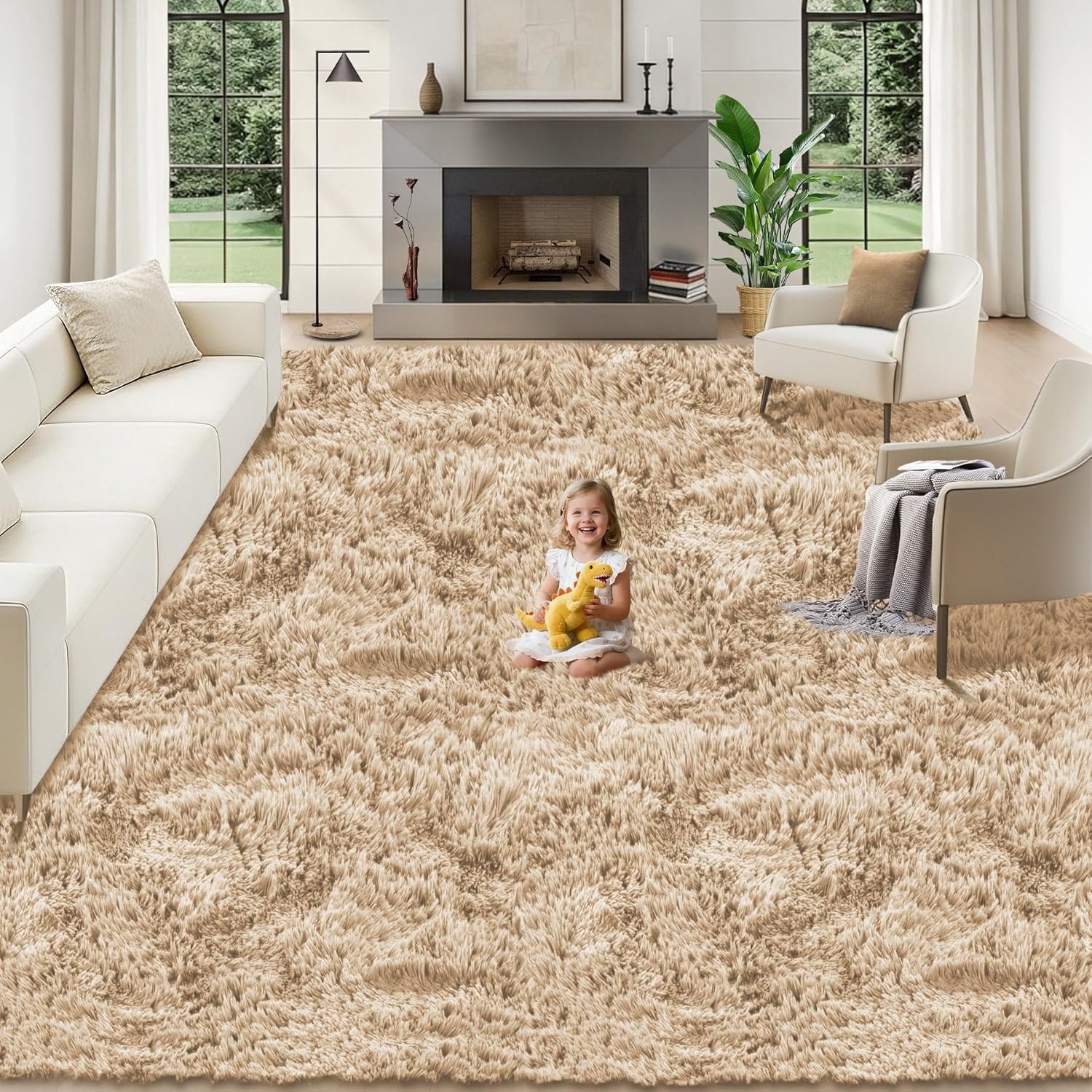 8×10 Area Rugs for Living Room: Soft Camel Fluffy Rug Shag Washable Rug Plush Fuzzy Indoor Carpet for Bedroom Nursery Playroom Girls Boys Kids Room (Camel, 8’x10′)