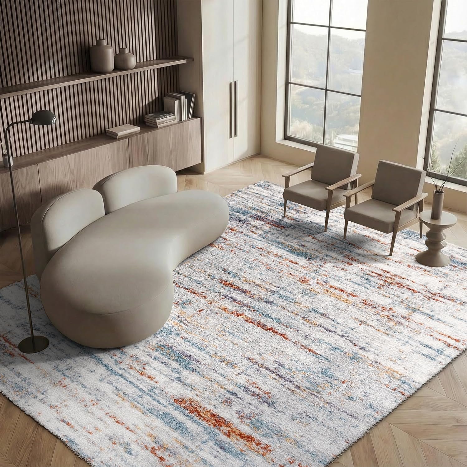 SAFAVIEH Area Rug 8×10 – Berber Shag Collection – Large – Blue Rust & Ivory, Modern Design, Non-Shedding & Easy Cleaning, Plush Thick Pile, Ideal for Living Room, Bedroom, Dining Space (BER577A)