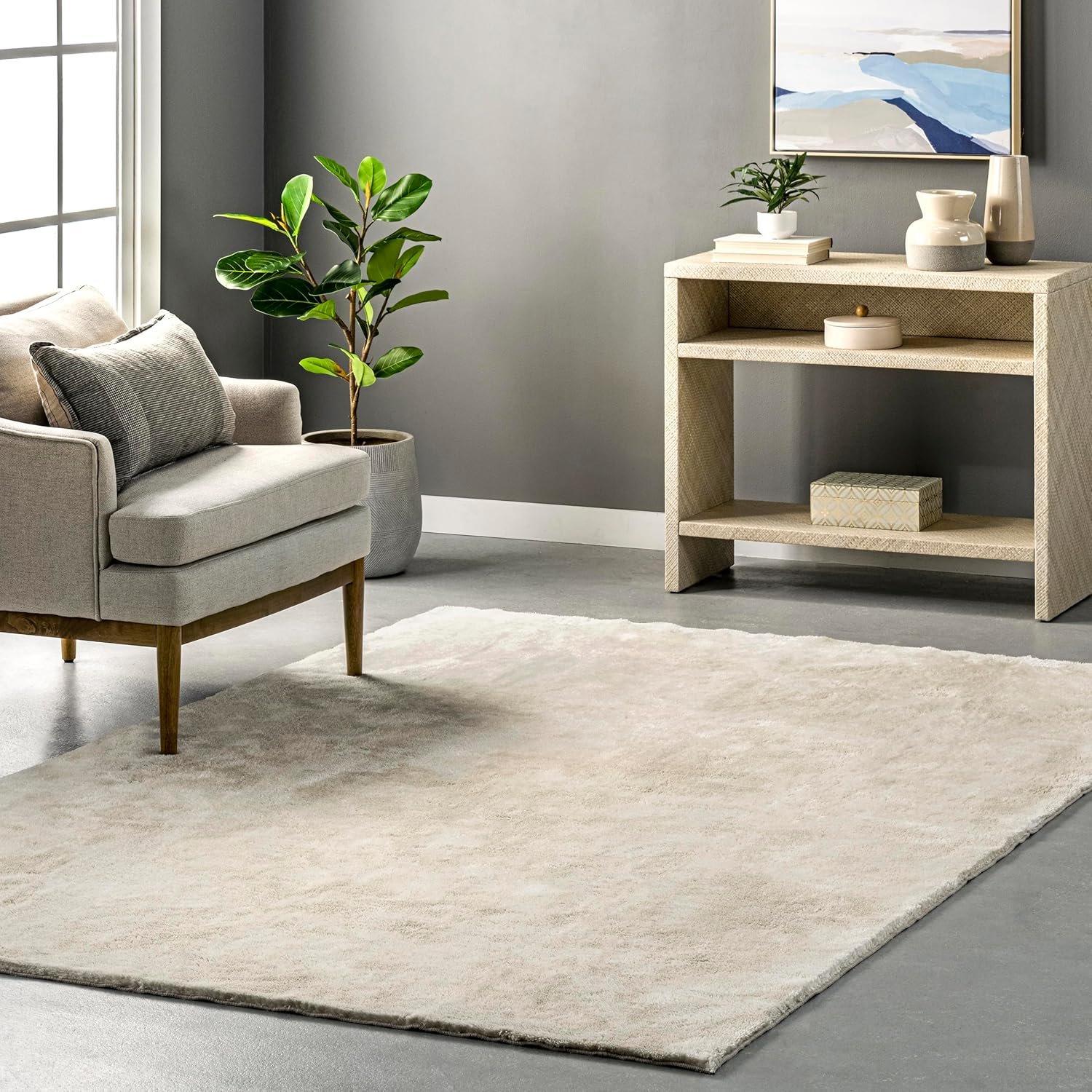 nuLOOM 6′ Square Cozy Plush SuperiorWash Area Rug, Machine Washable, Non-Slip, Soft Fluffy Shag Carpet for Living Room Bedroom Kids Room Nursery Home Decor, Loni Cream