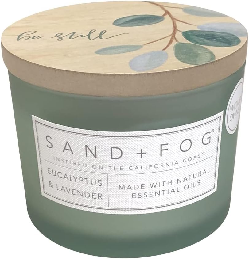 Sand + Fog Scented Candle – Eucalyptus & Lavender – Additional Scents and Sizes – 100% Cotton Lead-Free Wick – Luxury Air Freshening Jar Candles – Perfect Home Decor – 12 oz