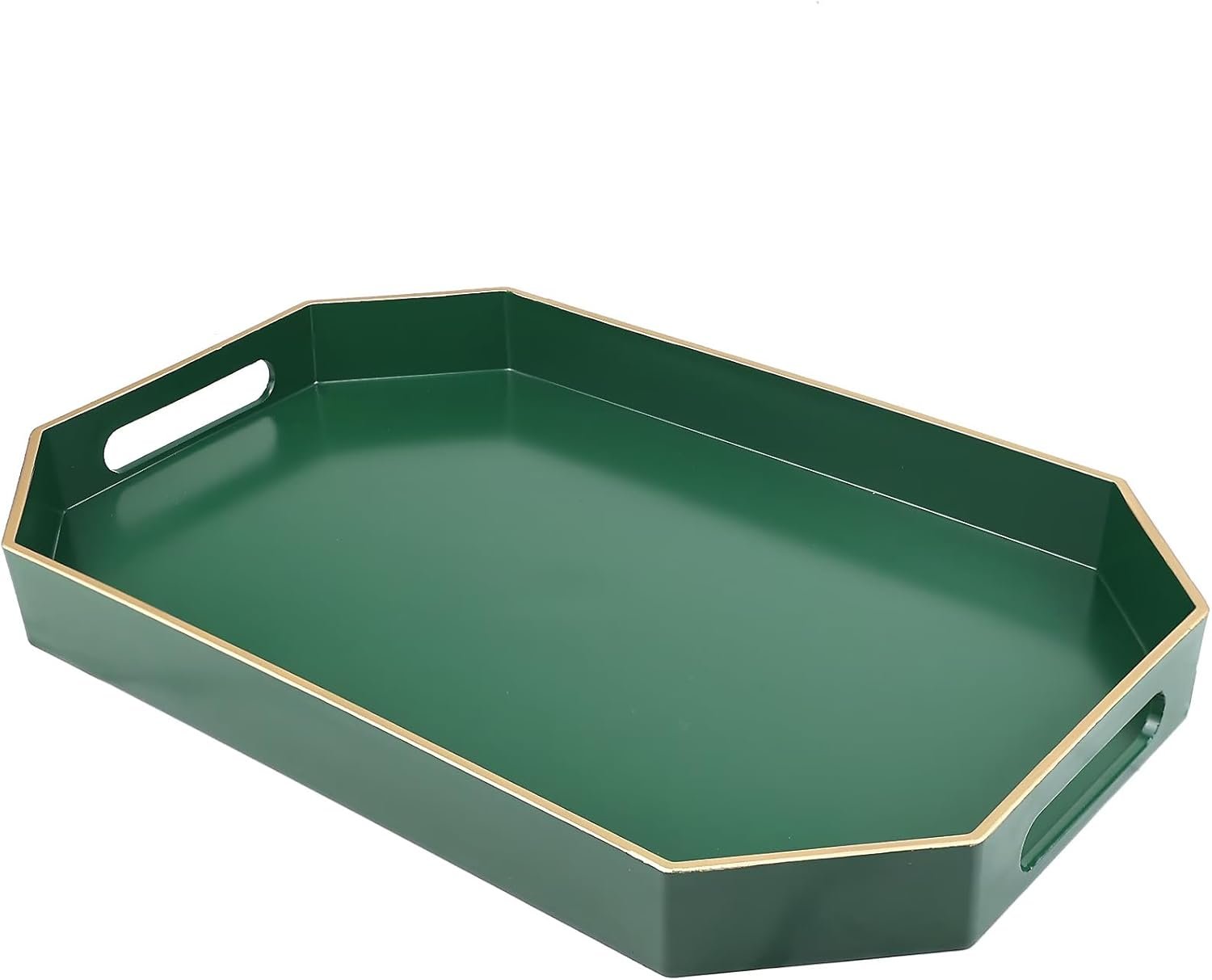 Green Decorative Tray with Handles, Versatile Serving Tray for Coffee Table, Ottoman, Ideal for Serving, Displaying, Organizing, 15.7″*10.2″*1.57″