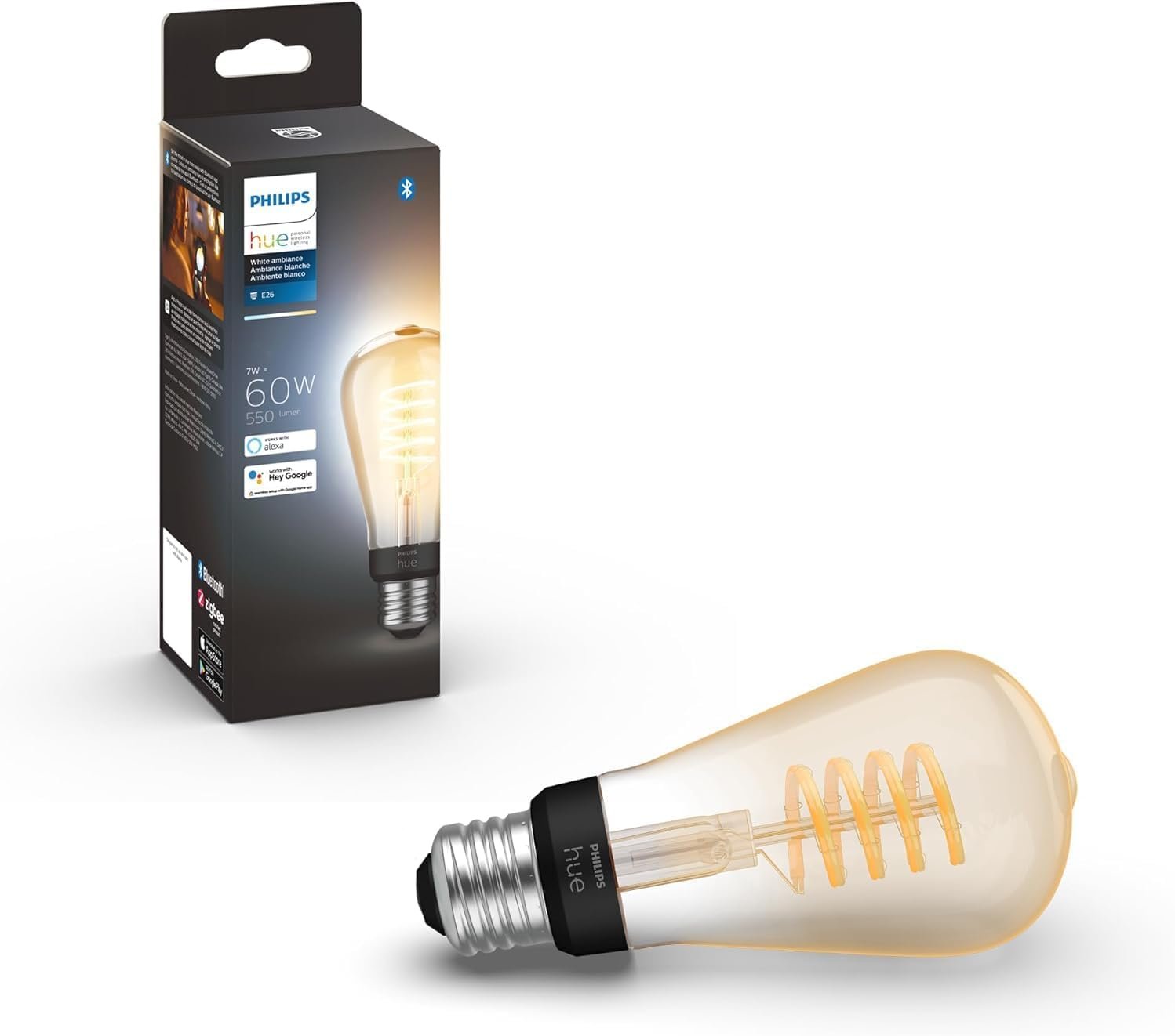 Philips Hue 7W ST19 White Ambiance LED Smart Vintage Edison Filament Bulb, Warm – Pack of 1 – E26 – Control with App – Compatible with Alexa, Google Assistant and Apple HomeKit