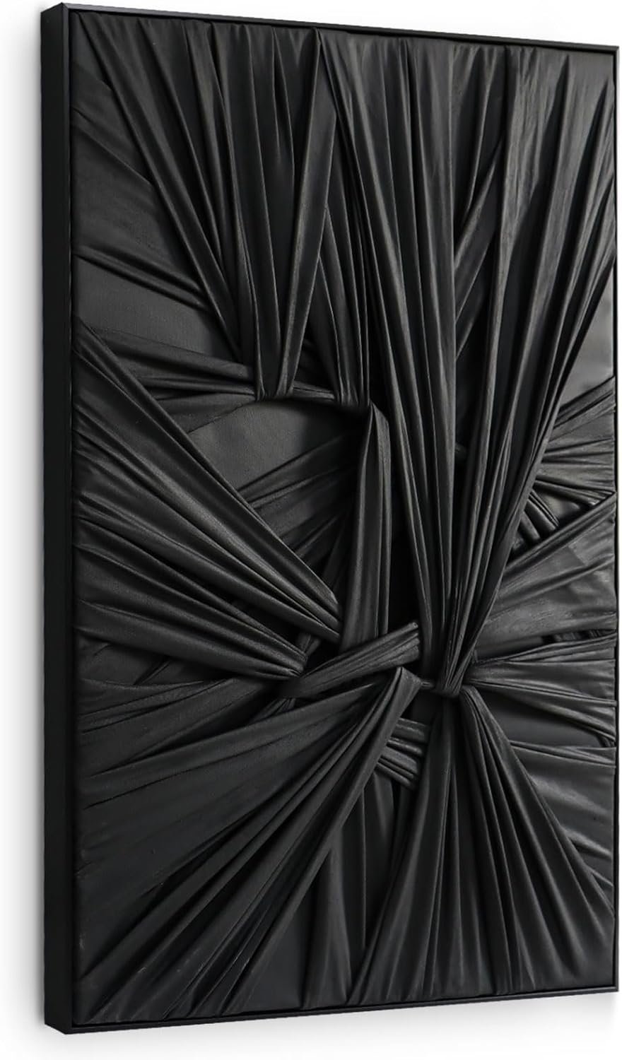 SAFERRYHOME Black Abstract Textured Minimalist Wall Art – 3D Contemporary Dimensional for Home Office Living Room Modern Wall Decor Framed – 24″x36″