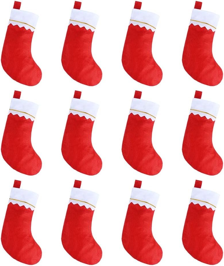 CCINEE 12pcs Red Felt Christmas Stockings 15″ Party Favors Stockings for Xmas Decoration
