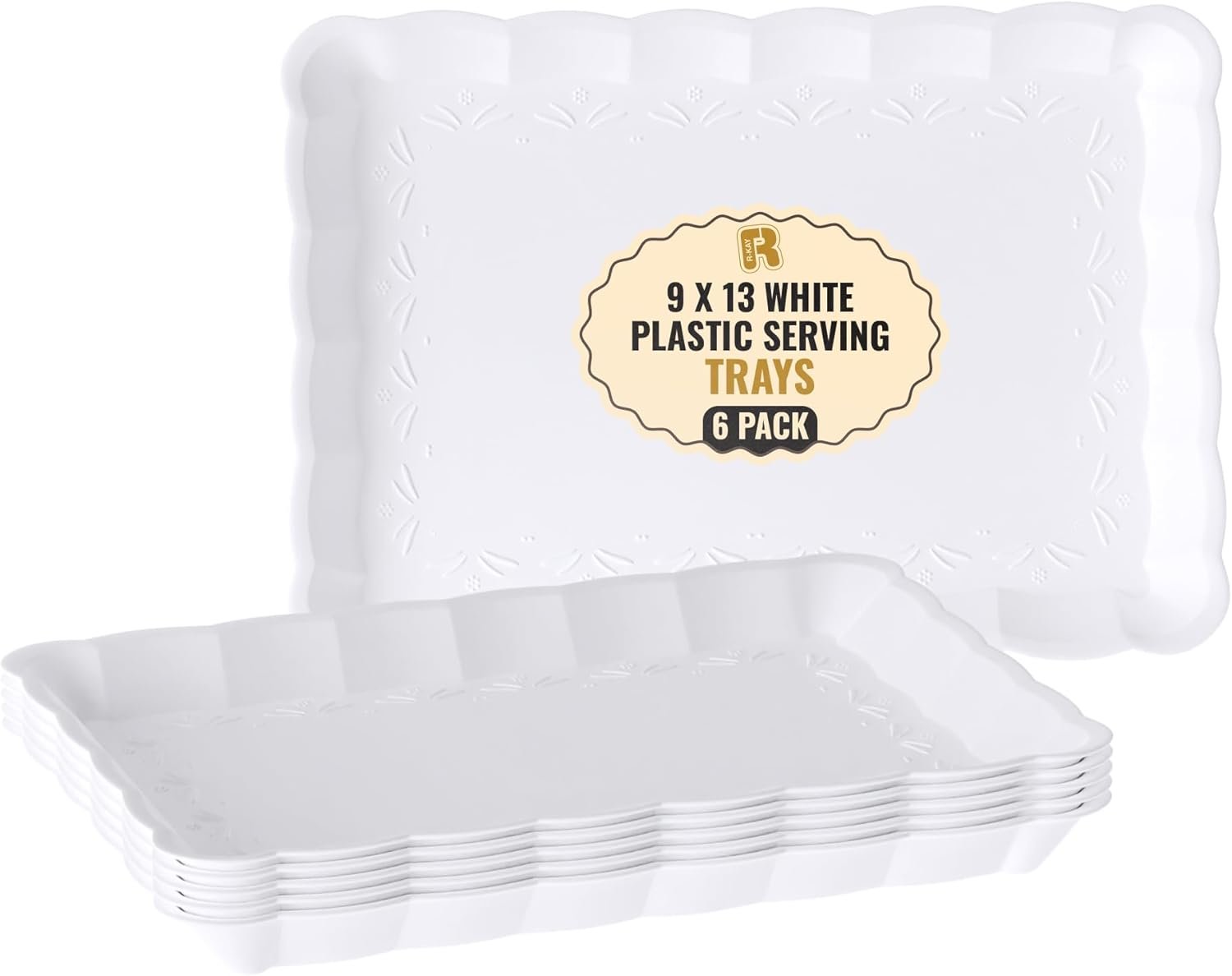 6 Pack White Serving Tray – 9 x 13 Inch, Heavy Duty White Serving Trays and Platters for Party – Premium Serving Platters