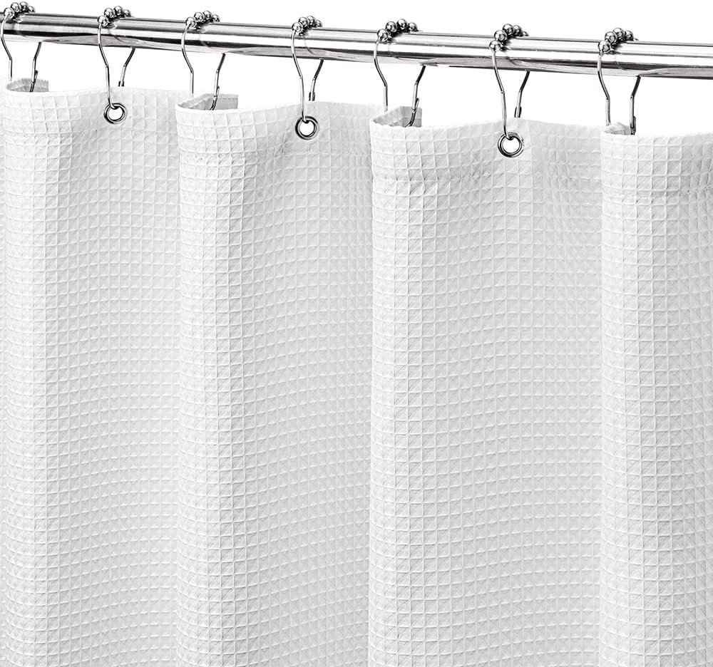 MISS SELECTEX Matt Waffle White Shower Curtain for Bathroom, Premium Waterproof 230 GSM Heavy Duty Durable Fabric Spa Hotel Shower Curtain,Machine Washable Thick Cloth Shower Curtains(72Wx72H, White)