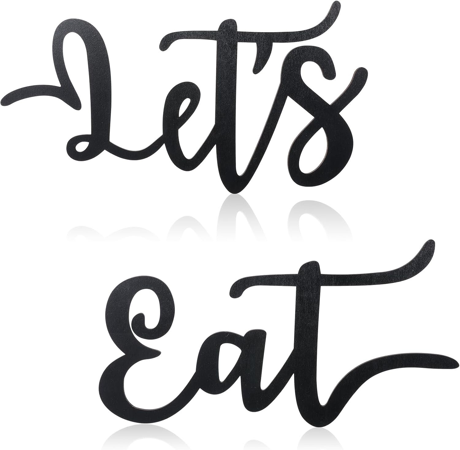 2 Pieces Let’s Eat Sign Black Wall Decor Wooden Rustic Cutout Eat Signs Trendy Kitchen Wall Sign Hanging Plaque Farmhouse Walls Dining Room Walls Decor for Kitchen Dining Living Room Home Restaurant
