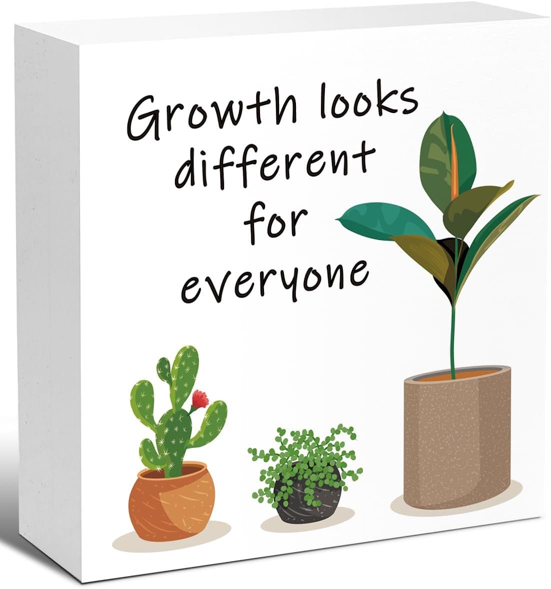 LVQHI Growth Looks Different for Everyone Wood Block Sign Therapy Teacher Counselor Office Desk Decor Motivational Inspirational Decorations for Classroom Bookshelf Shelf