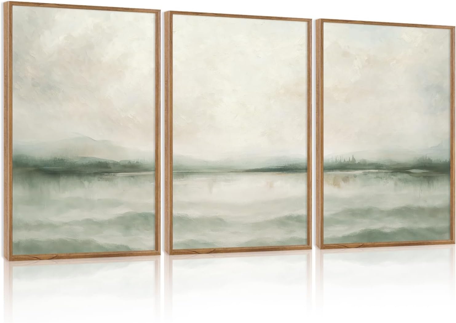 TOARTi Large Framed Misty Sage Green Lake Canvas Wall Art,Watercolor Abstract Natural Landscape Wall Decor,Neutral Modern Scenery Art Prints for Farmhouse Home Living Room Bedroom Office-16”x24”x3