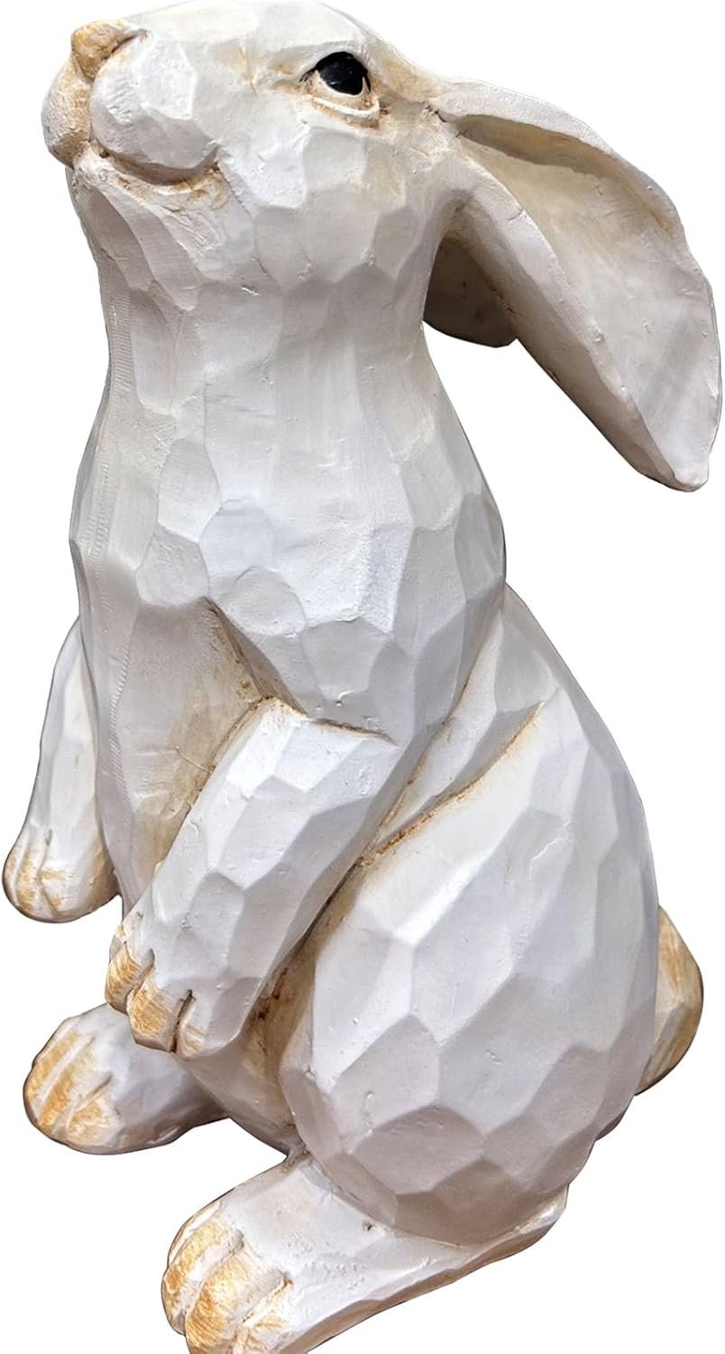 Easter Bunny Decoration, Decorative Farmhouse Modern Standing White Rabbit Bunny Figurine, Home Decor Accents Carved Rustic Distressed Animal Bunny Rabbits Ornaments