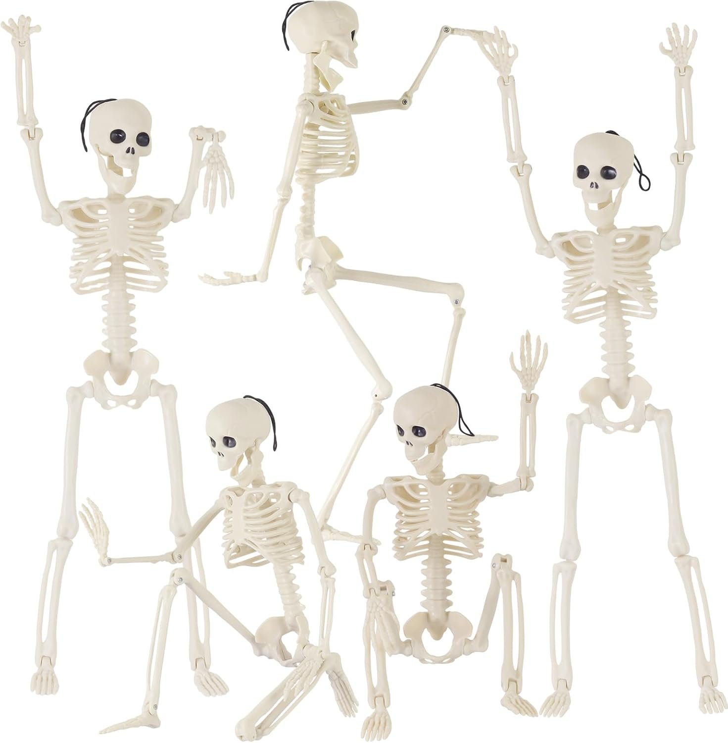 Feir 16″ Skeletons Halloween Decorations – 5PCS Posable Full Body Skeletons with Movable Joints, Realistic Props for Outdoor Yard, Haunted House, Party & Indoor Halloween Decor