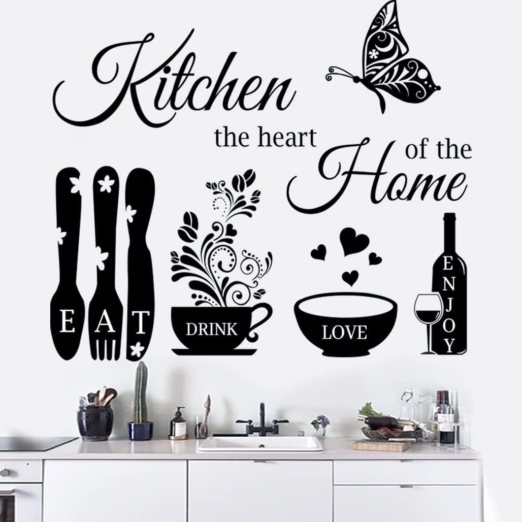 Kitchen Wall Stickers – The Heart of The Home Quotes Decals, Vinyl Wall Sign Art Decor for Dining Room and Living Room