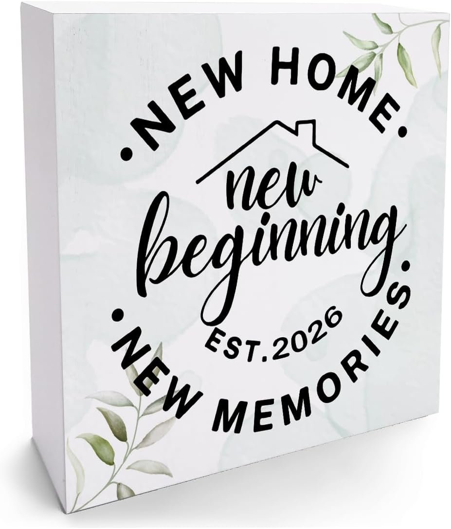 HTBIG House warming Gifts New home, Best Housewarming gifts 2026, Home sweet Home sign, Funny New Home New Memories Ideas Wooden Box Sign Home Living Room Shelf Desk Decoration Gifts 5×5 IN White