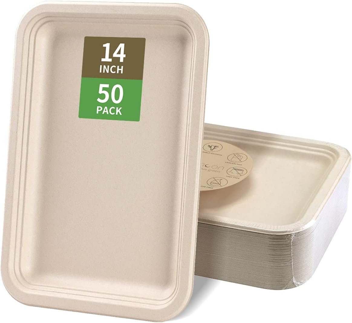 bloomoon 50 Pack 14 Inch Disposable Food Trays, Large Paper Plates 14 inch Crawfish Trays BBQ Plates Disposable Platters Trays for Party, Seafood Boil Party Supplies