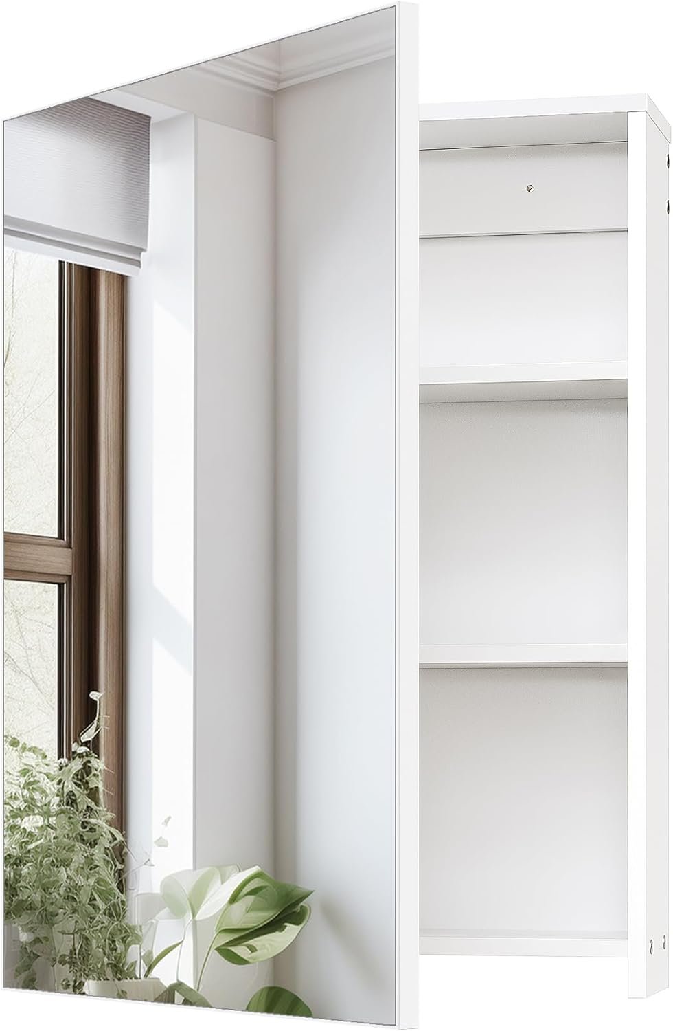 CHOEZON Bathroom Medicine Mirror Cabinet, Wall-Mounted Bathroom Vanity with Mirror, Bathroom Medicine Cabinet with Storage Function, Hanging Storage Cabinet, Adjustable Shelves, White
