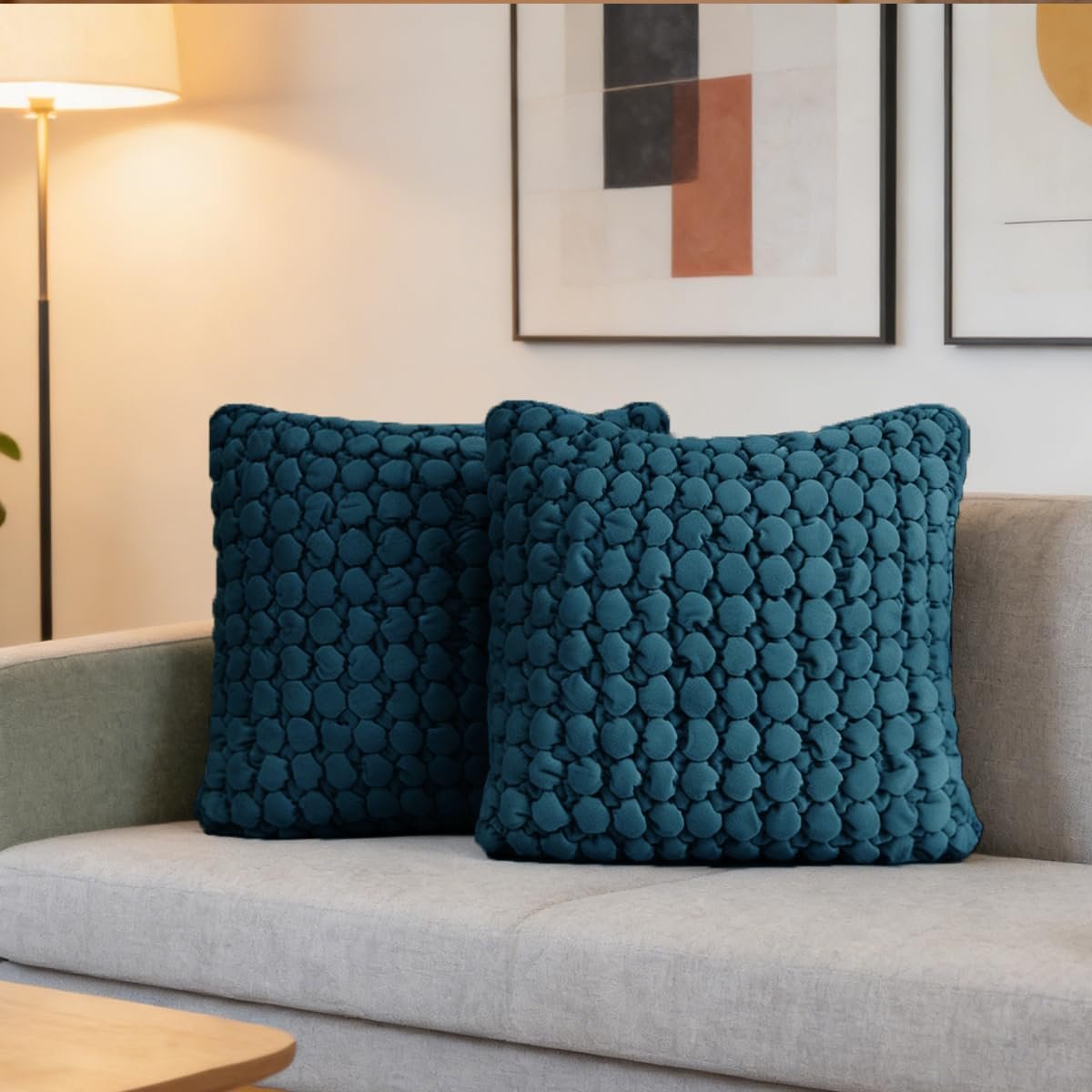 Throw Pillow Covers 18×18 Set of 2 Velvet Square Pillowcase Soft Skin-Friendly Thickened Decorative Farmhouse Cushion Covers Soft Bubble Texture for Couch Sofa Bedroom Living Room,Blue