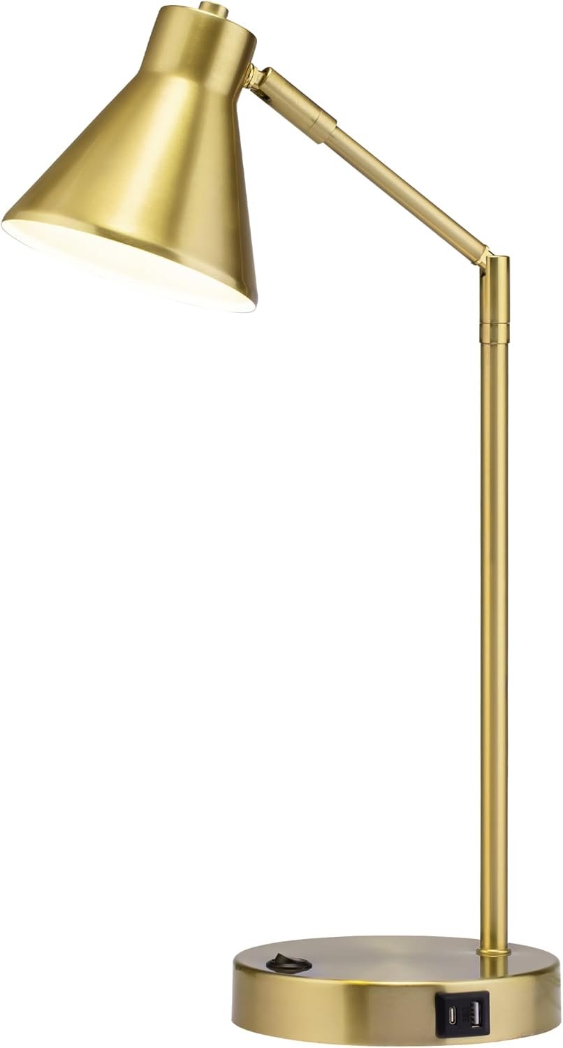 O’Bright Astrum – LED Desk Lamp with Dual USB Charging Ports, 100% Metal, 270 Degree Swivel Arms, Soft White Light (3000K), Bedside & Home Office Table Lamp, ETL Listed, Antique Brass Finish