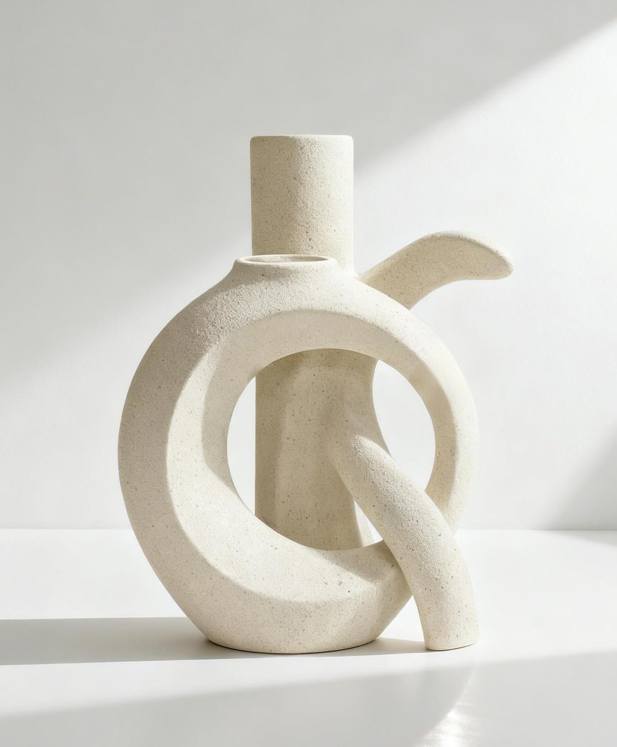 Ceramic Vase Set of 2, OK Shape, Modern Nordic Boho Home Decor – Matte Minimalist Decorative Vases for Living Room, Shelf, Wedding Centerpiece, Table Decor (Cream White)