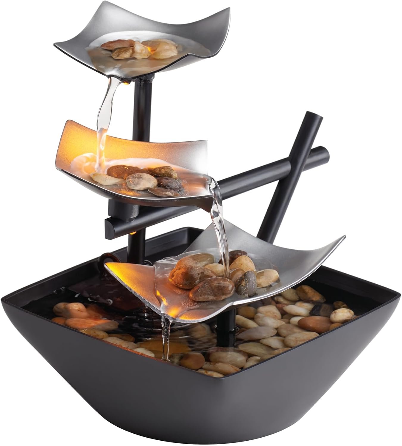 Homedics Tabletop Water Fountain, Home Décor Soothing Sound Machine – Automatic Pump, Deep Basin & Natural River Rocks. Indoor Zen Relaxation for Office, Living Room, or Bedroom, 8.25” Tall