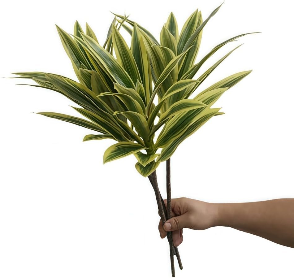 3pcs Artificial Dracaena Plant,Faux Plants Branches Realistic Fake Green and Yellow Leaves,25″ Faux Agave Potted Plant for Office Living Room Bedroom Fake Lily Bamboo Plants Decor (Yellowish Green)