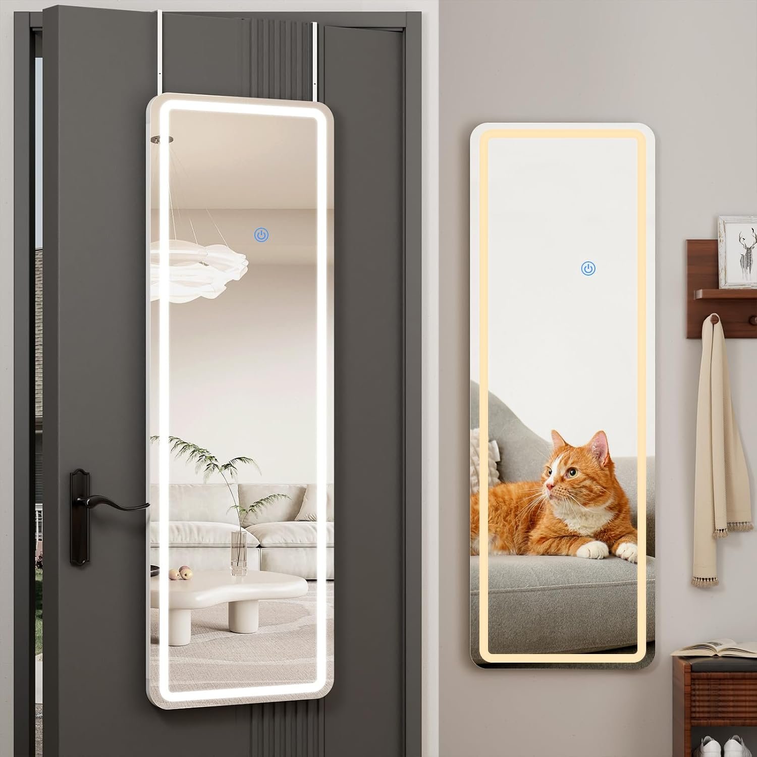Koonmi Full Length Mirror Door Hanging with LED Lights 48″x16″