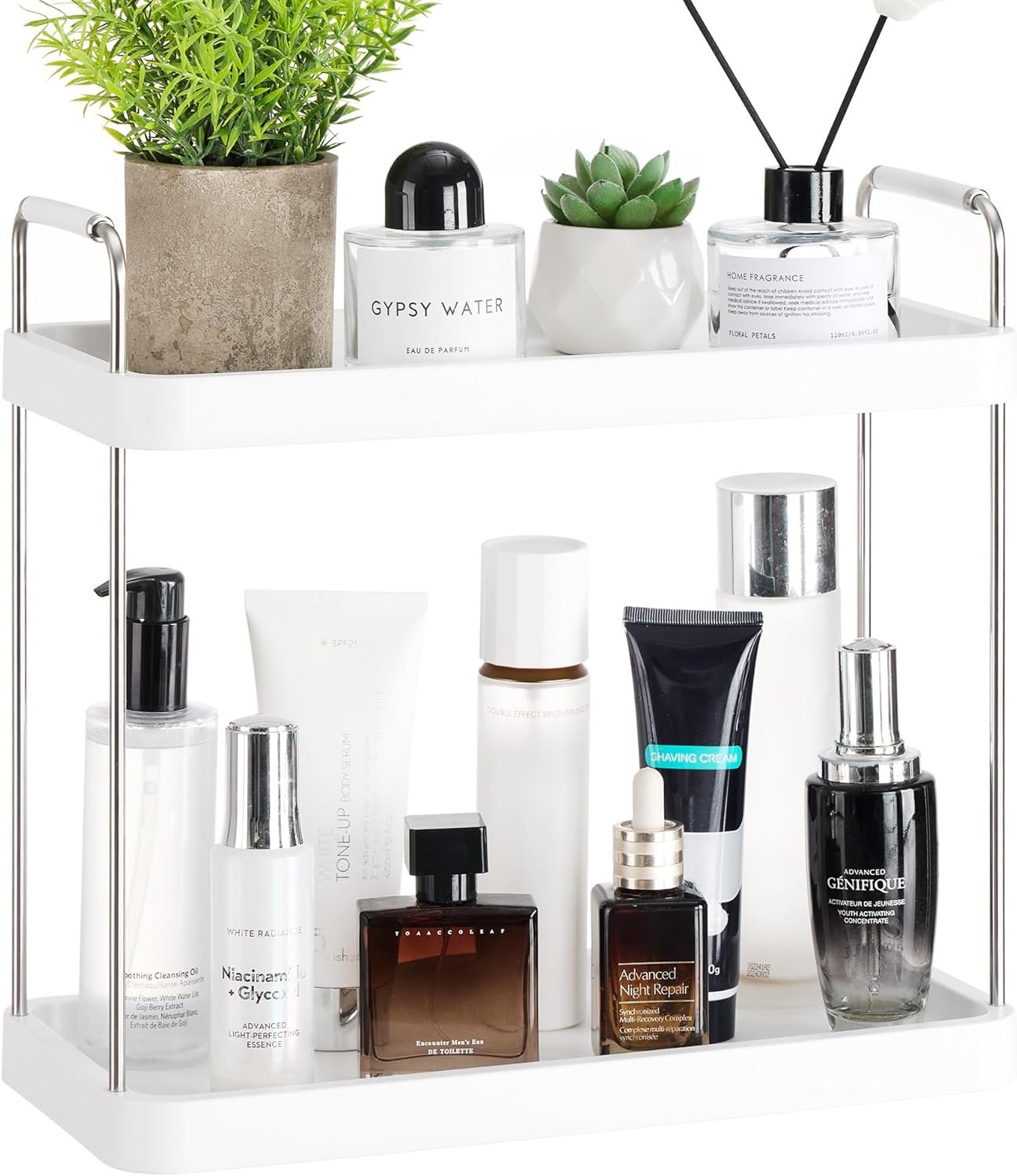 Vtopmart 2-Tier Bathroom Countertop Organizer, Vanity Dresser Counter Tray Shelf for Skincare, Perfume, Makeup, Silver