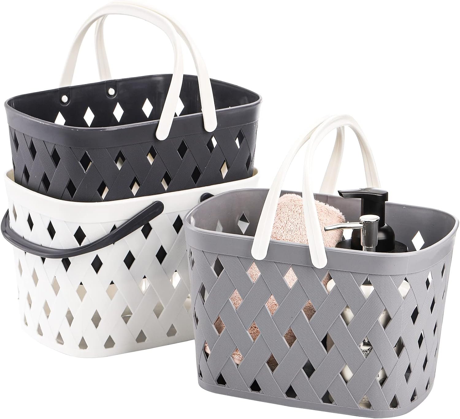 Hacaroa 3 Pack Portable Shower Caddy with Handles, Plastic Tote Storage Basket Toiletry Organizer Bin for Holding Soap, Shampoo, Cosmetics, Bathroom, College Dorm, Kitchen, Camp, Gym, 3 Colors