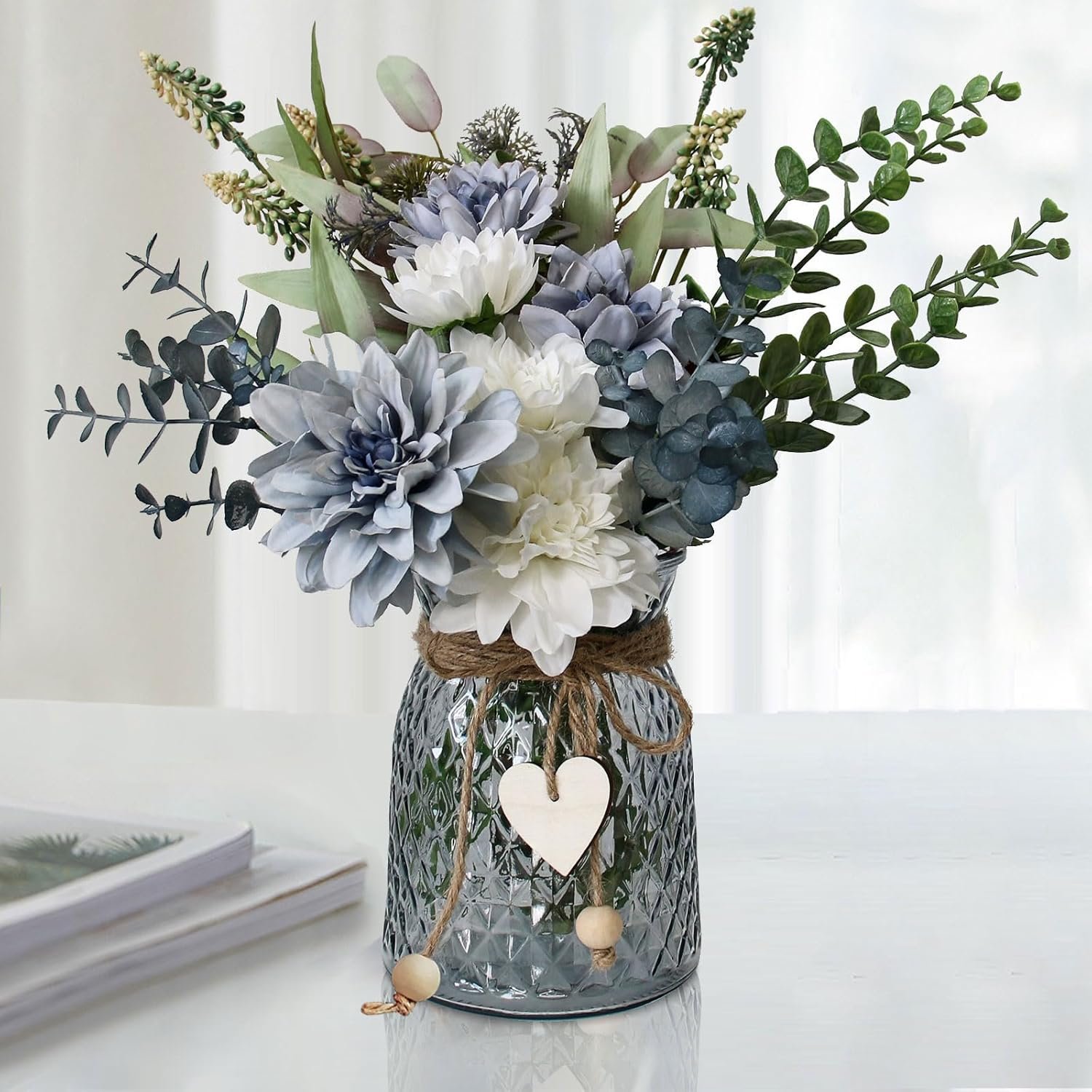 Leftover Fake Flowers in Vase,Faux Flowers in Vase,Table Centerpieces for Dining Room,Flower Centerpieces for Tables,Artificial Flowers,Kitchen Decor,Coffee Table Decor