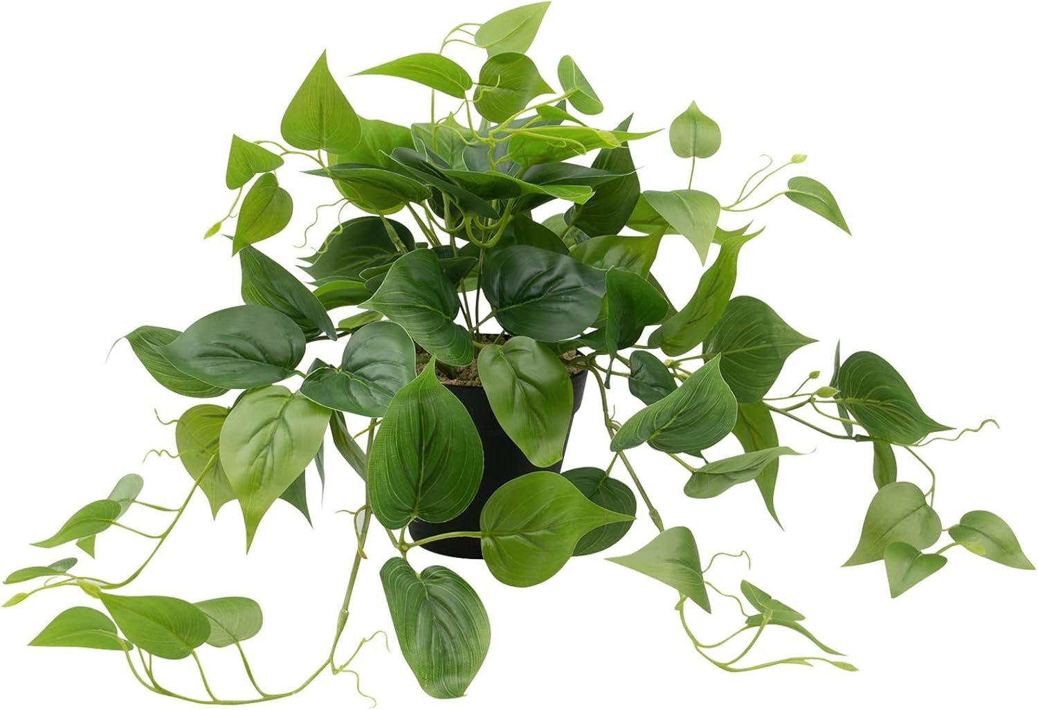 LOYWREE Artificial Scindapsus Aureus Fake Pothos Plants in Black Pots – Realistic Faux Indoor Greenery Potted for Home, Office, Desk, Shelf, Living Room, Bedroom, Balcony, Patio & Garden Decor