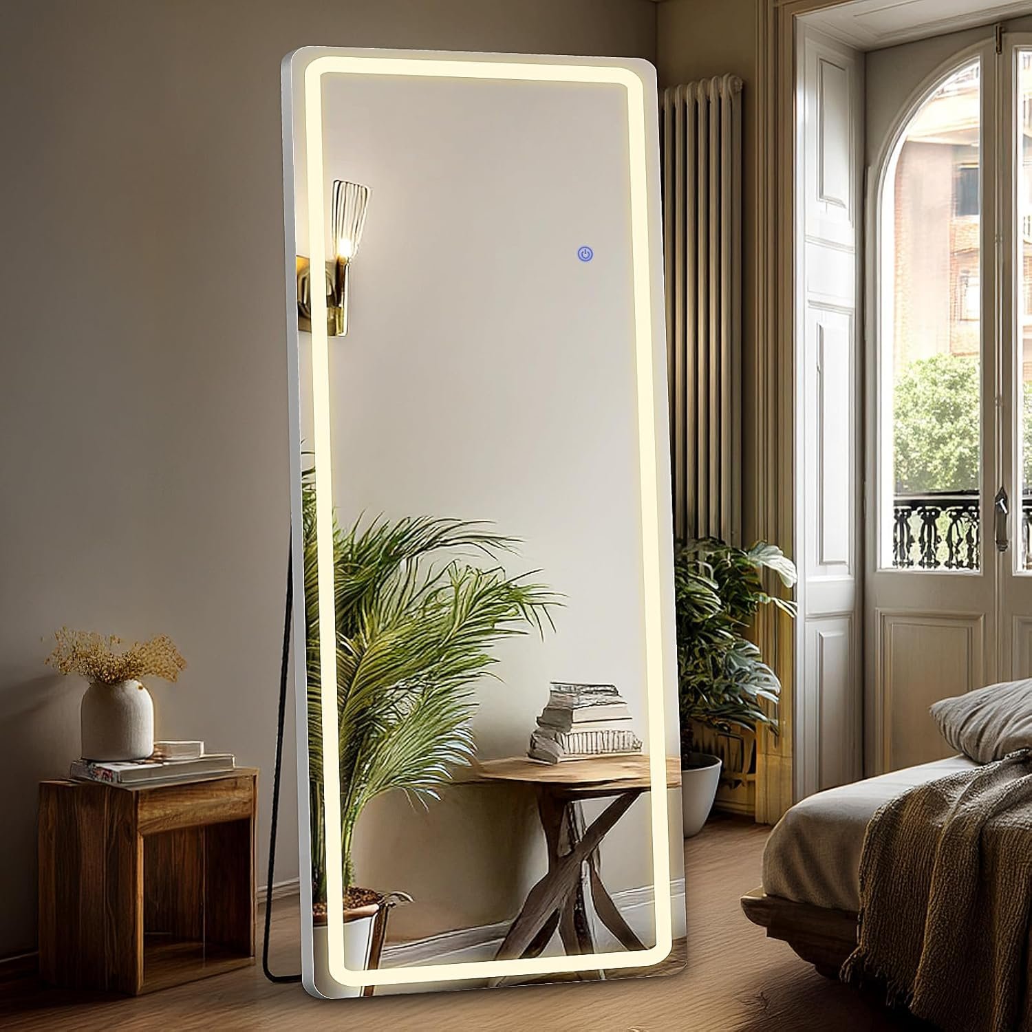DUMOS LED Full Length Mirror, 20″×63″ Full Body Floor Standing Mirror with 3 Color Lights & Wall Mounted for Bedroom, Dressing Room, Living Room, Bathroom