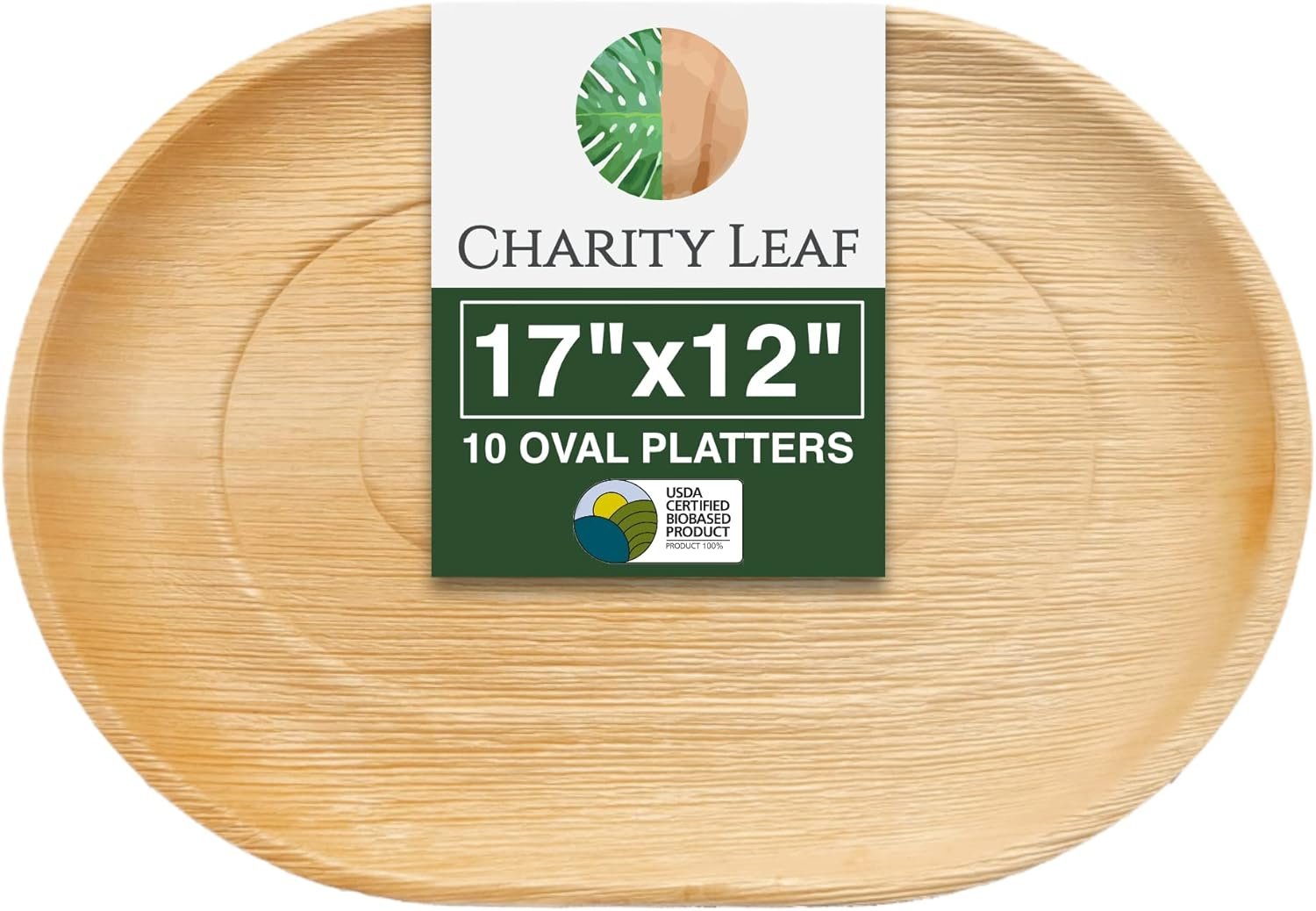 Charity Leaf Disposable Palm Leaf 17″ x 12″ Trays (10 pieces) Bamboo Like Serving Platters, Disposable Boards, Eco-Friendly Dinnerware For Weddings, Catering, Events