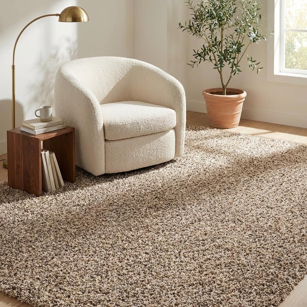 Unique Loom Solid Shag Collection Area Rug (9′ x 12′ Rectangle, Taupe)