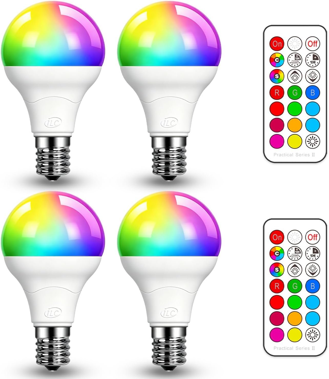 ILC E17 Intermediate Base LED Light Bulbs (40w Equivalent) 5W, Color Changing RGB, 2700K Warm White, 12 Colors 2 Modes Timing with Remote Control (4 Pack)