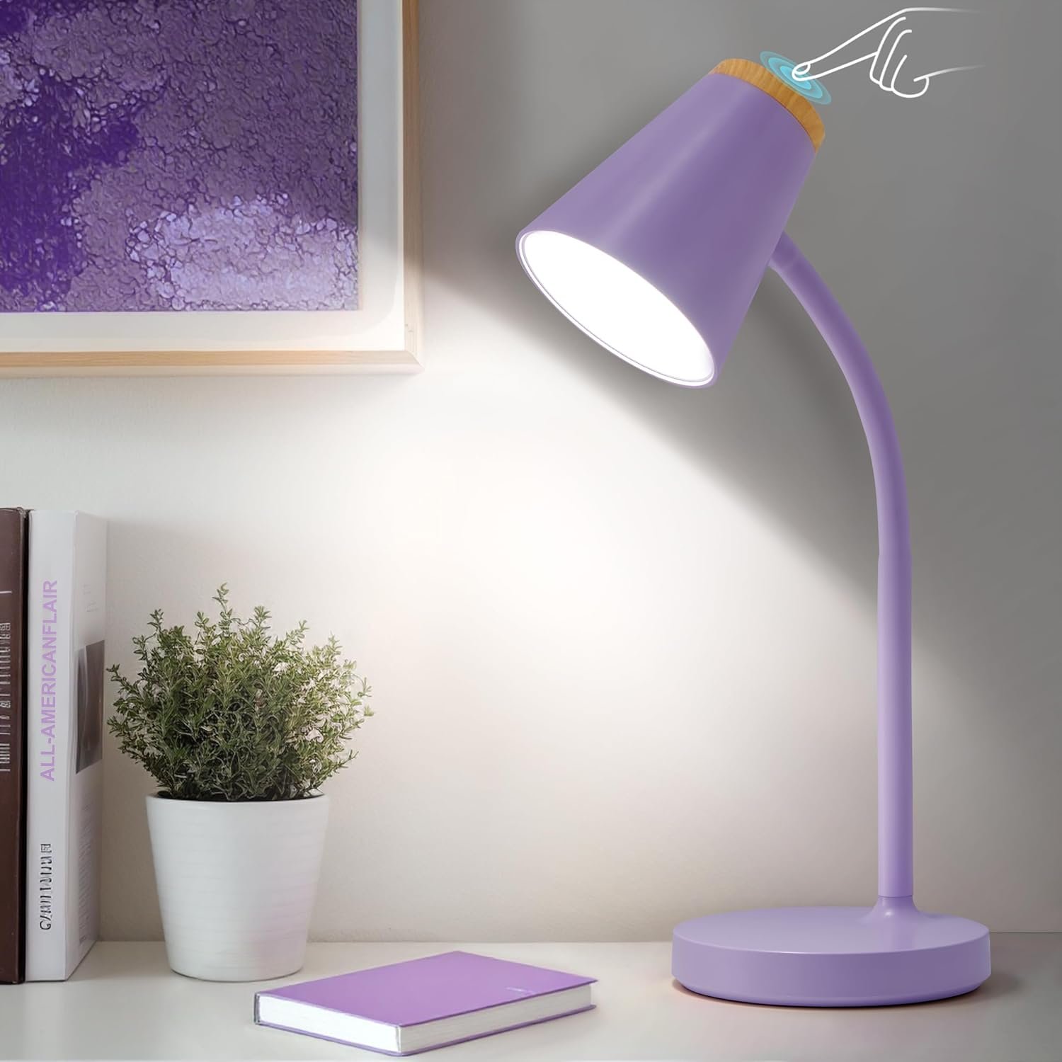 EJIAXIN Desk Lamps for Home Office – Small LED Desk Lamp Touch Dimmable Reading Light for College Dorm Room – Adjustable Flexible Gooseneck Table Lamp for Bedside Bedroom Nightstand Purple