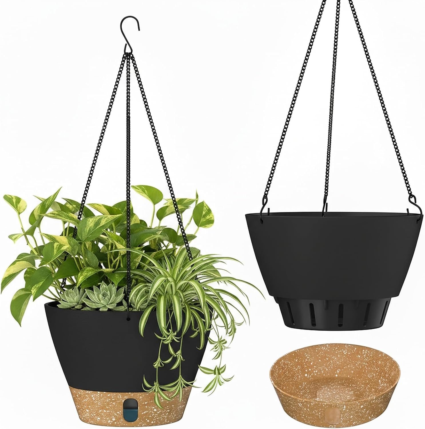 ZMTECH 2 Pack 8 Inch Hanging Planters for Indoor Plants, Modern Gray Hanging Planter with Visible Water Level Window & Removable Tray, Decorative Plant Hanger Indoor for Home Decor