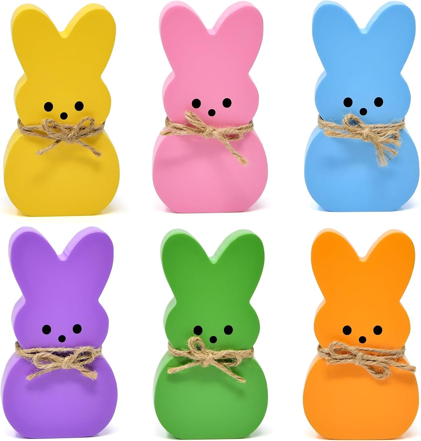 Easter Bunny Wooden Decor Set of 6 Colorful Peeps Rabbit Table Decorations Farmhouse Spring Tiered Tray Decor Rustic Shelf Centerpiece