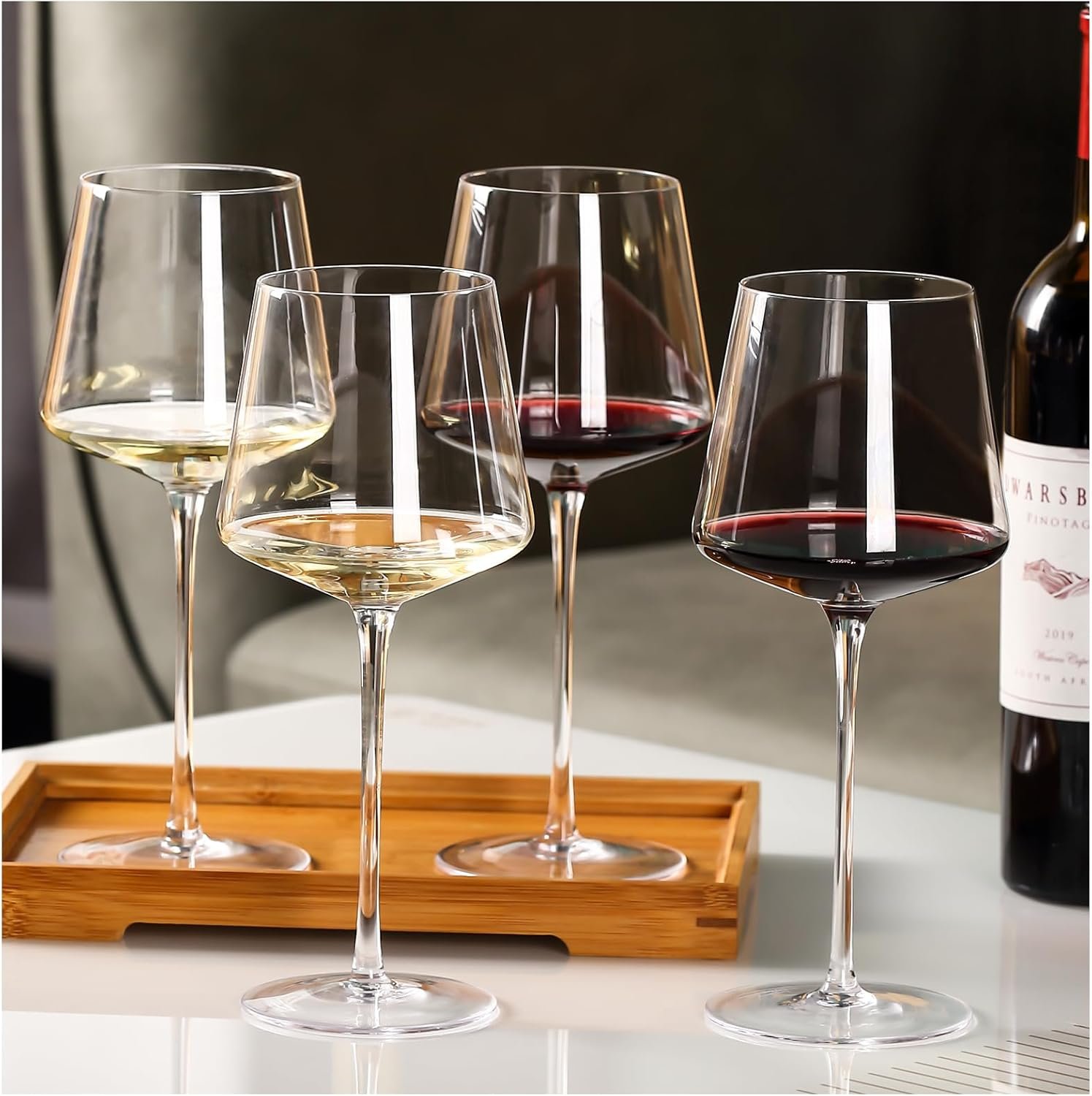 Physkoa 18OZ Red Wine Glasses Set of 4-LeadFree Crystal Wine Glass with Tall Long Stem【Hand Blown Italian Style】 Stemmed Square Wine Glasses Gifts for Home Party