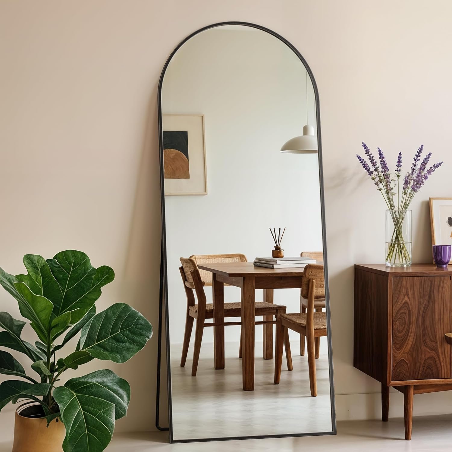 Full Length Mirror, 59″ x 18″ Arched Full Body Mirror Large Standing Floor Mirrors, Mirrors for Bedroom, Bathroom, Living Room Standing or Wall Leaning, Black
