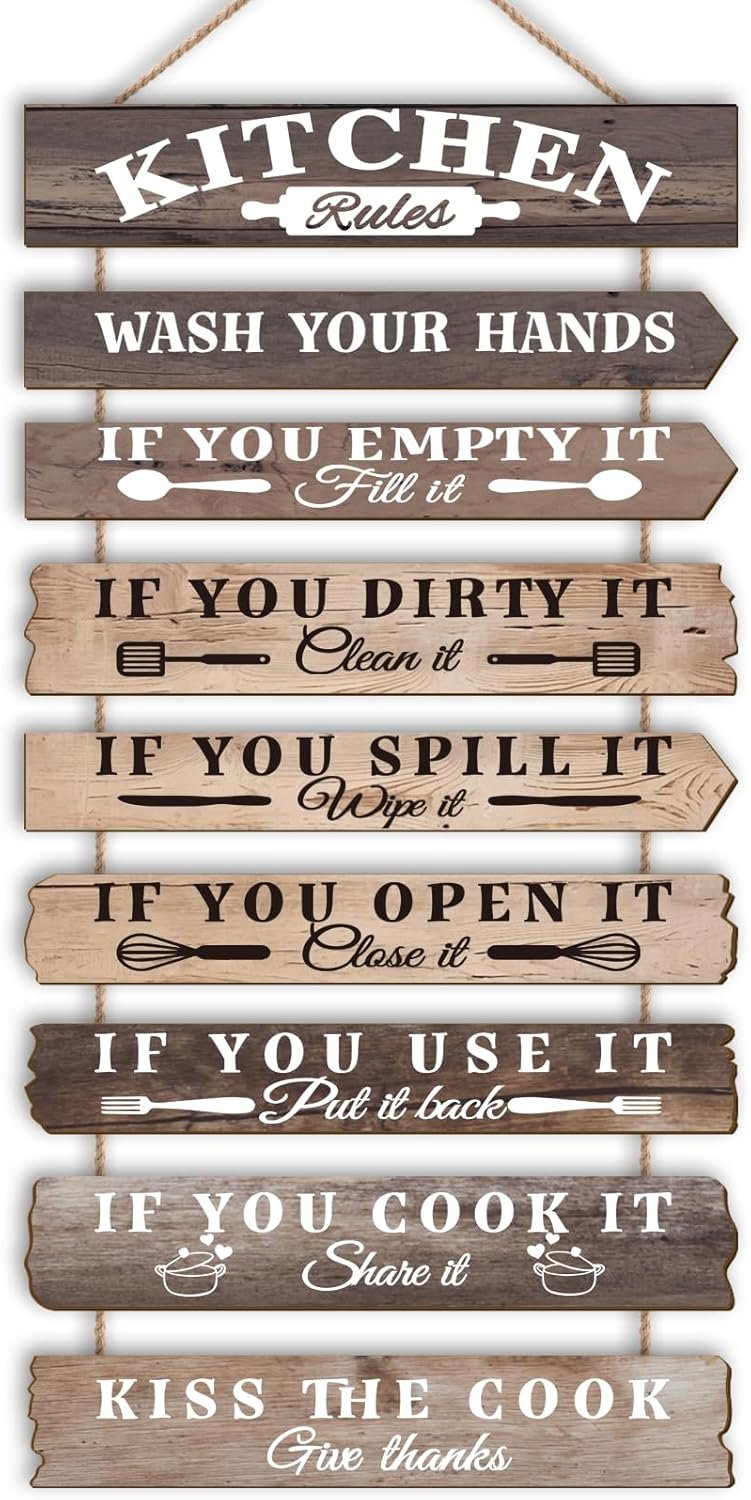 Kitchen Wall Decor Funny Kitchen Signs Kitchen Rules Pictures Wall Art Decor Rustic Farmhouse Western Kitchen Decor Wooden Sign (Brown)