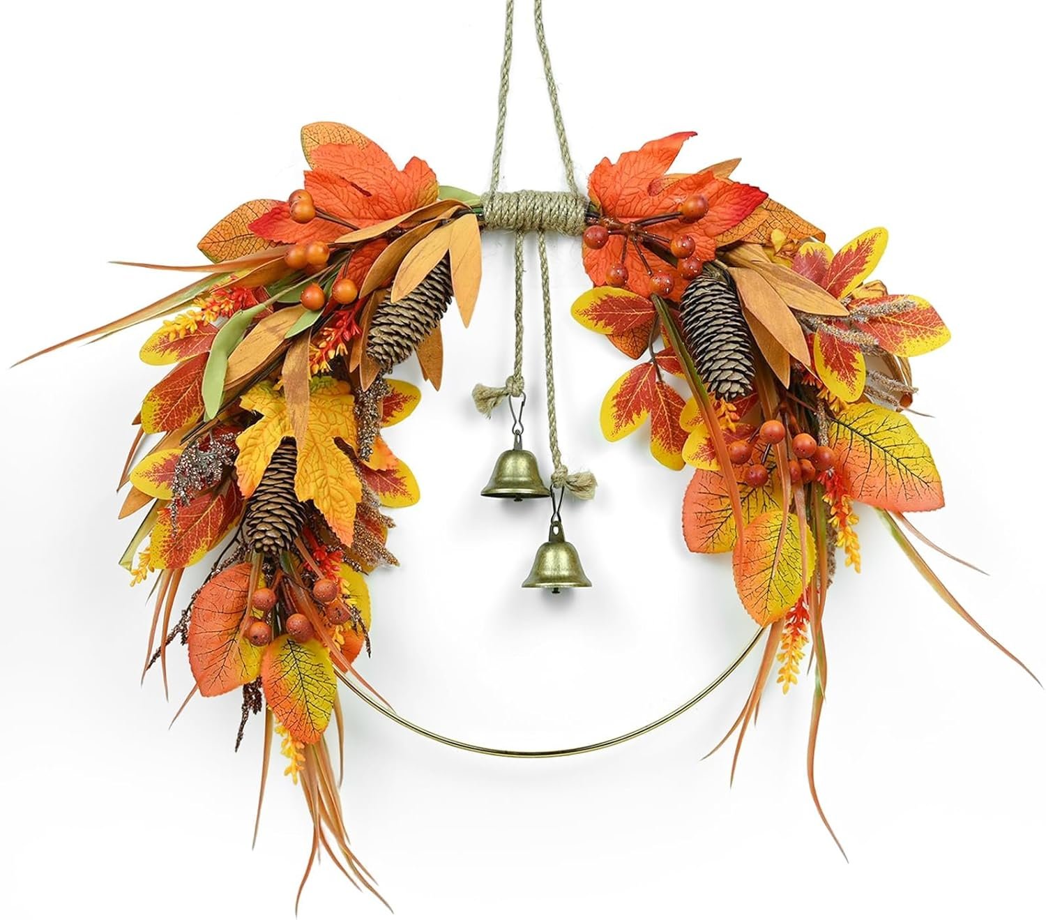 Thanksgiving Fall Wreath for Front Door 15.7 Inch Autumn Wreath Harvest Wreaths with Pine Cones Maple Leaves Berries Autumn Fall Decorations for Porch Wall Outdoor Indoor Festival Party Decor