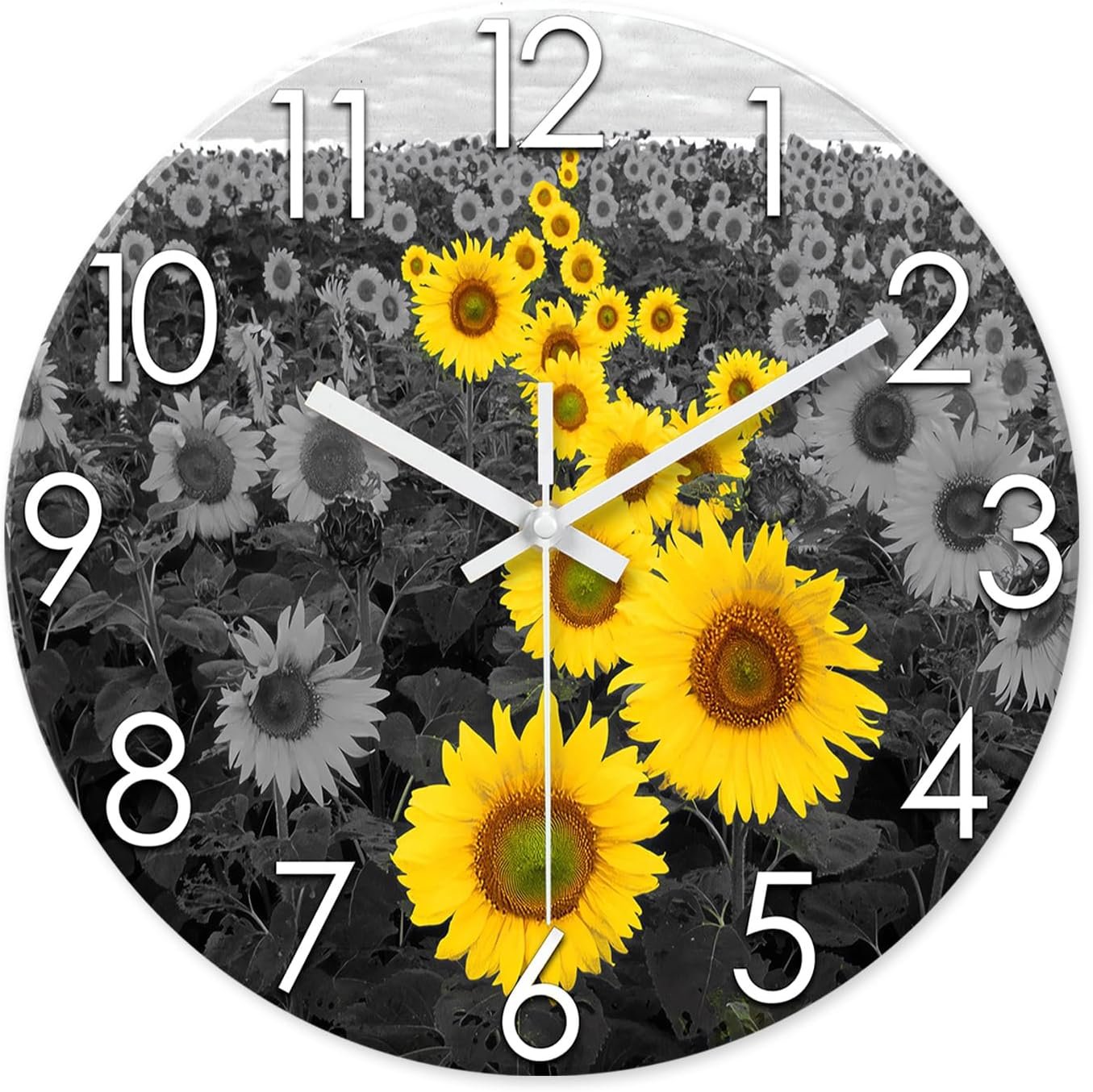 XFM Sunflower Wall Clock 12 Inch Silent Kitchen Wall Clocks Battery Operated Decorative Yellow Flower Clock for Bathrrom Kitchen Office Living Room